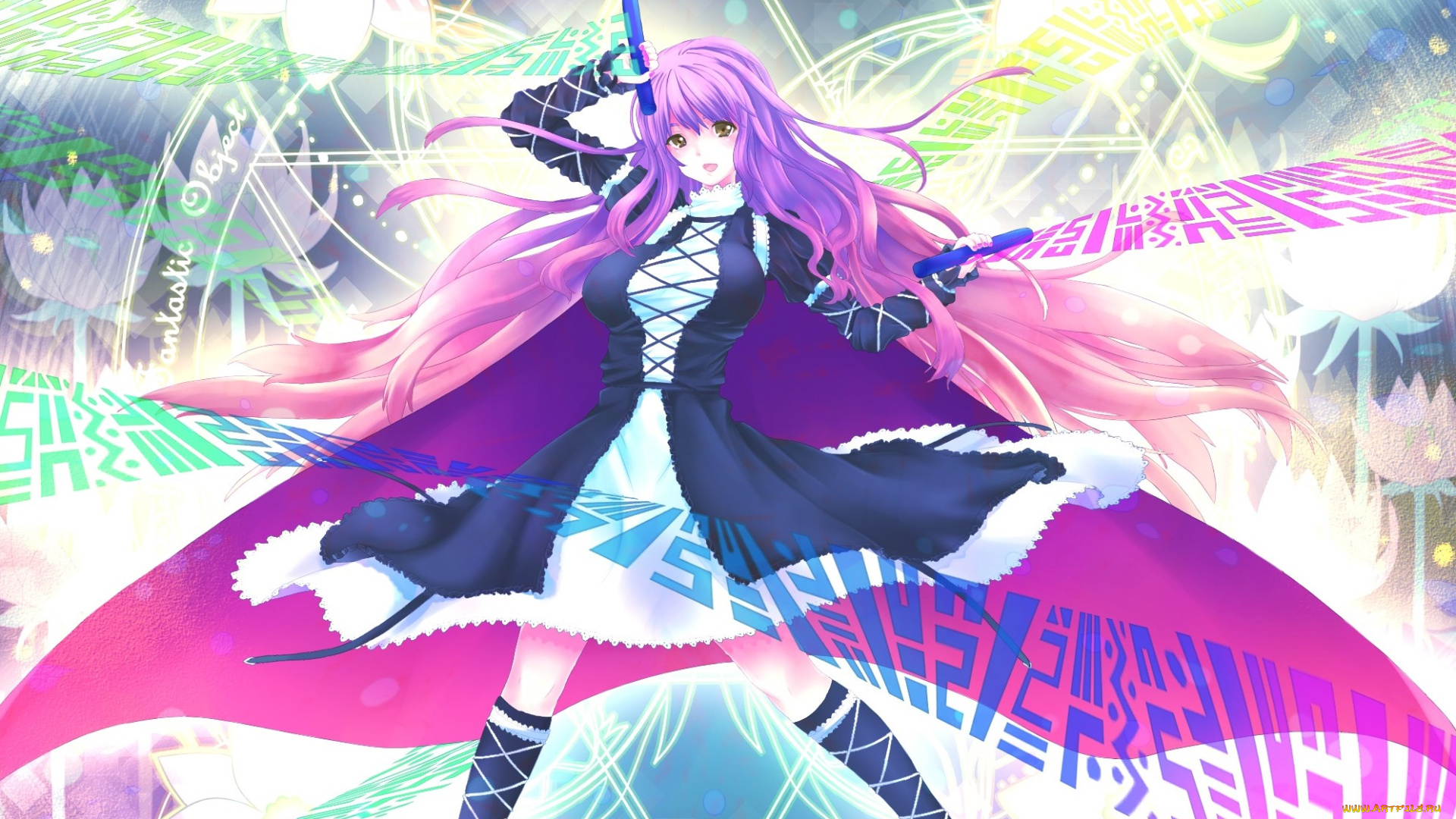 аниме, touhou, девушка, взгляд, фон