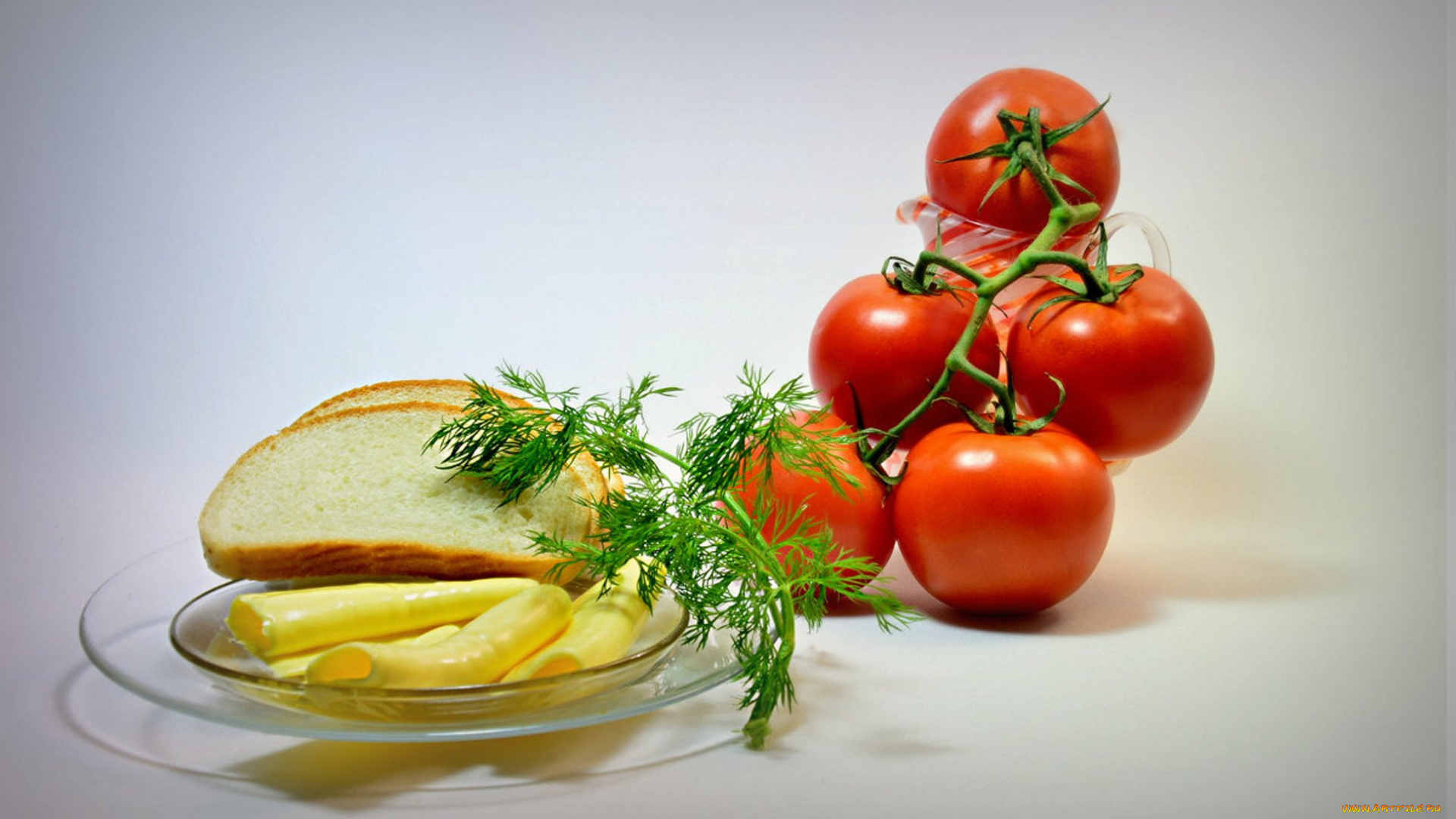 еда, помидоры, сыр, зелень, хлеб, томаты