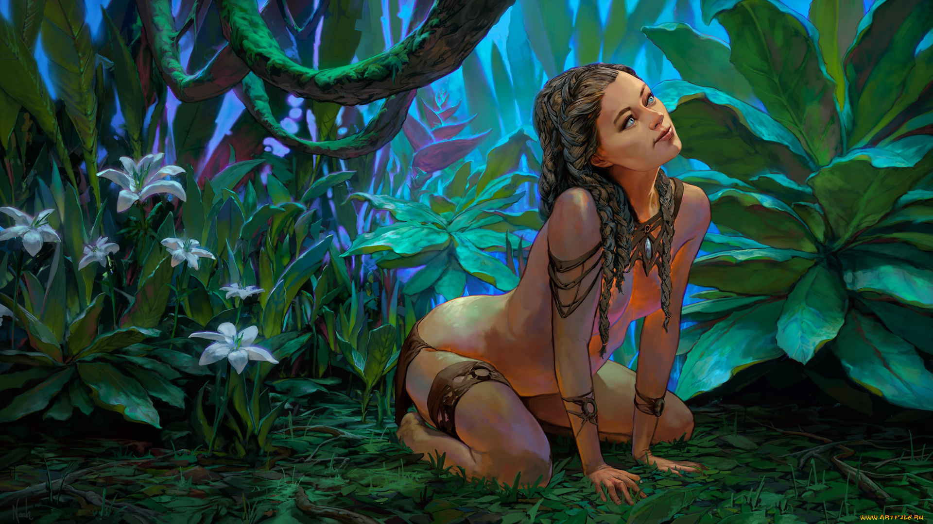 фэнтези, девушки, трава, фон, девушка