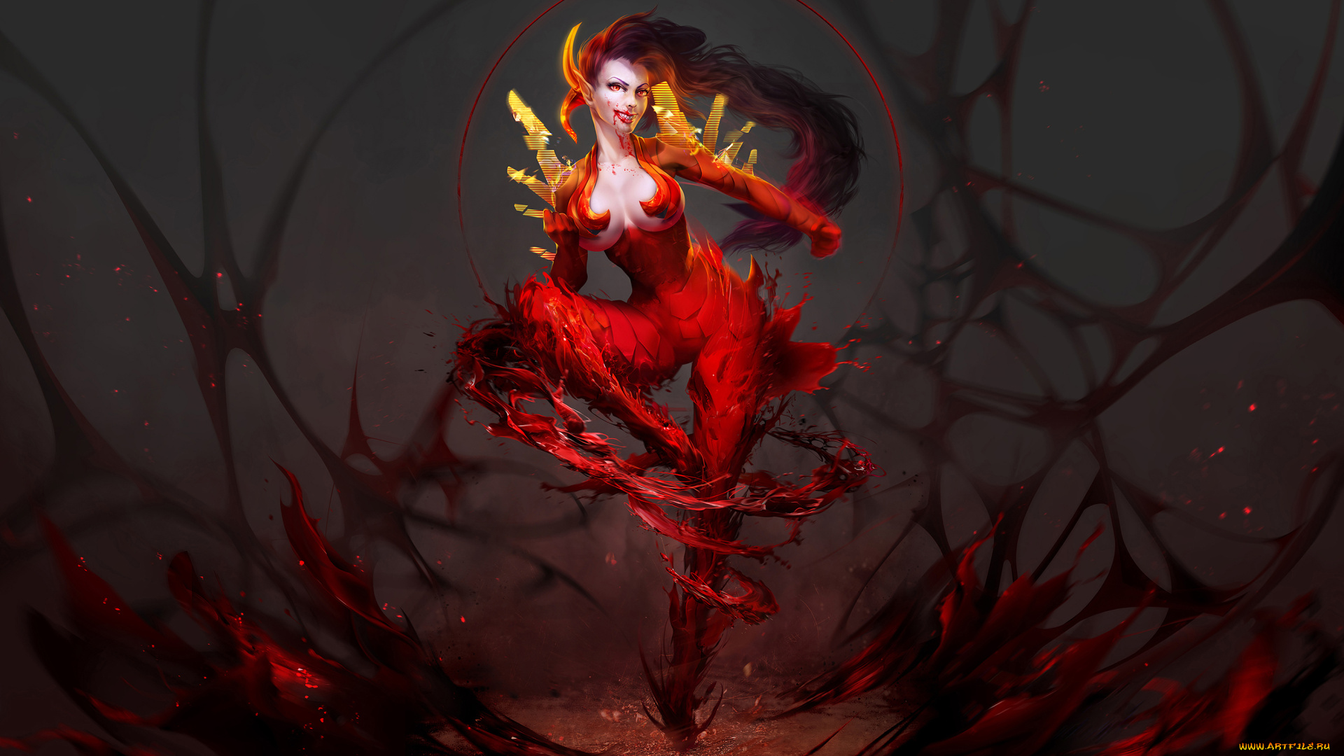 фэнтези, эльфы, девушка, фон, взгляд, униформа, улыбка