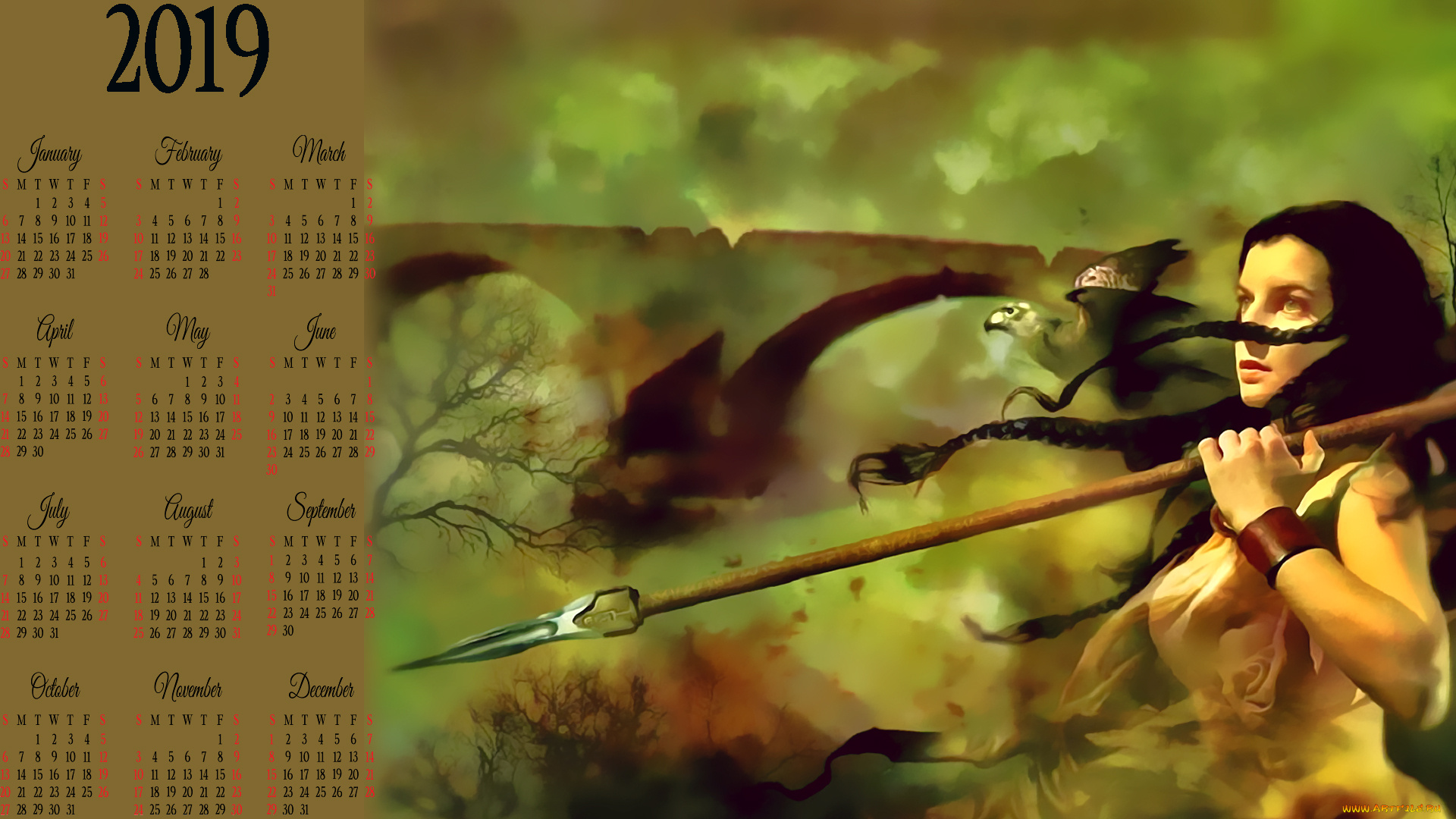 календари, фэнтези, оружие, девушка, девушкс, calendar, косичка, мост