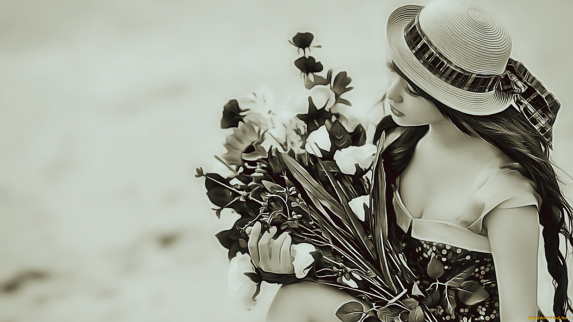 календари, компьютерный, дизайн, calendar, женщина, цветок, букет, девушка, шляпа