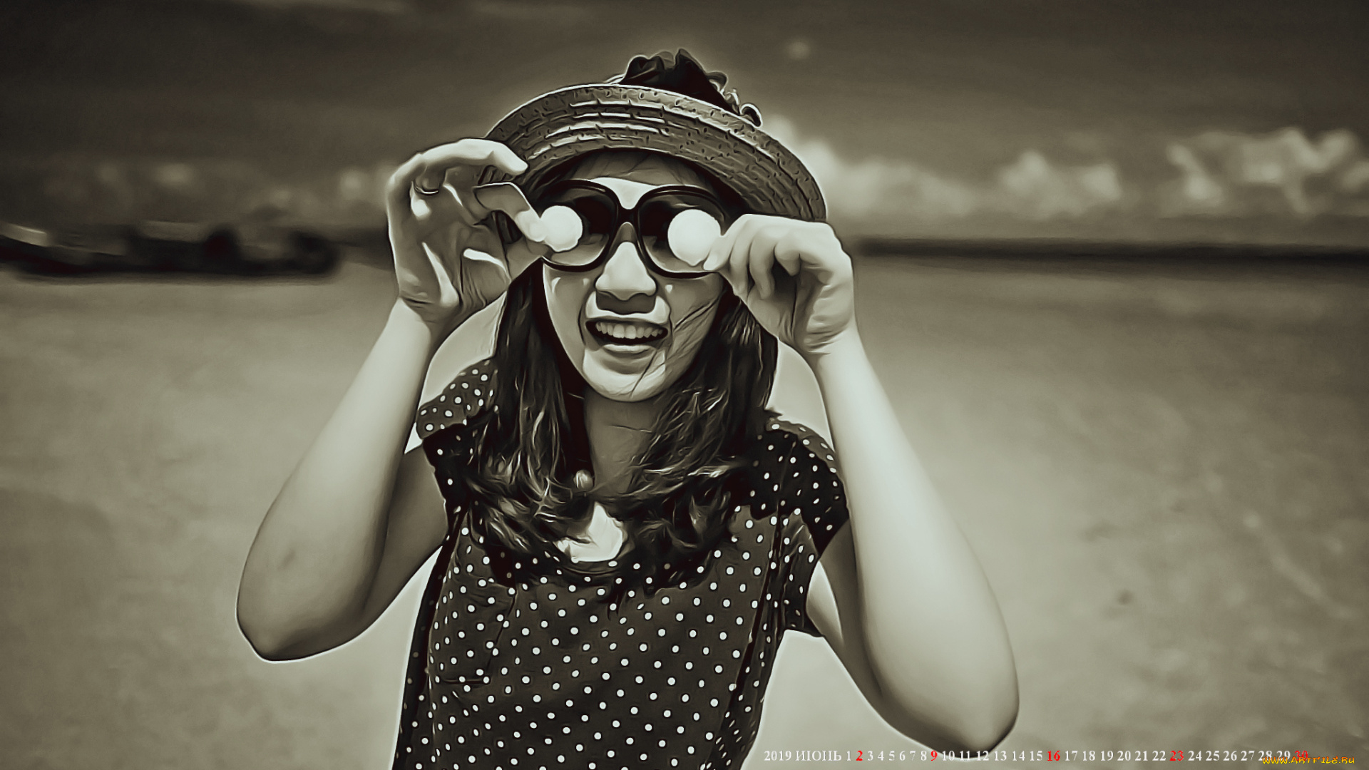 календари, компьютерный, дизайн, очки, шляпа, calendar, девушка, азиатка