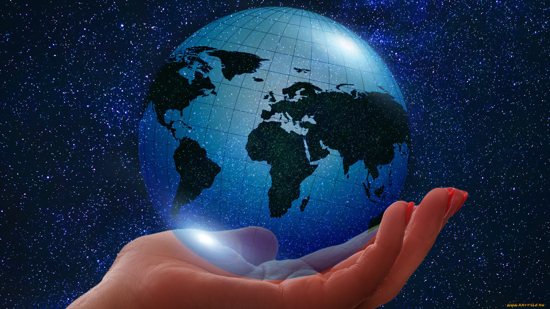 разное, компьютерный, дизайн, ладонь, земля, планета