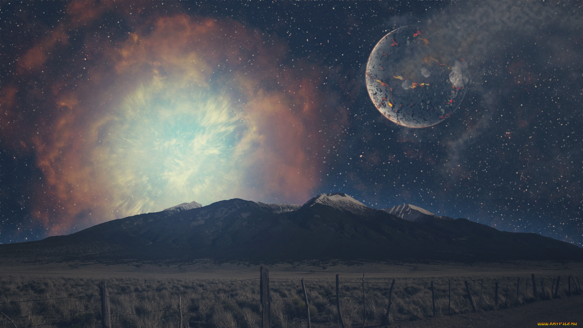 разное, компьютерный, дизайн, планета, горы