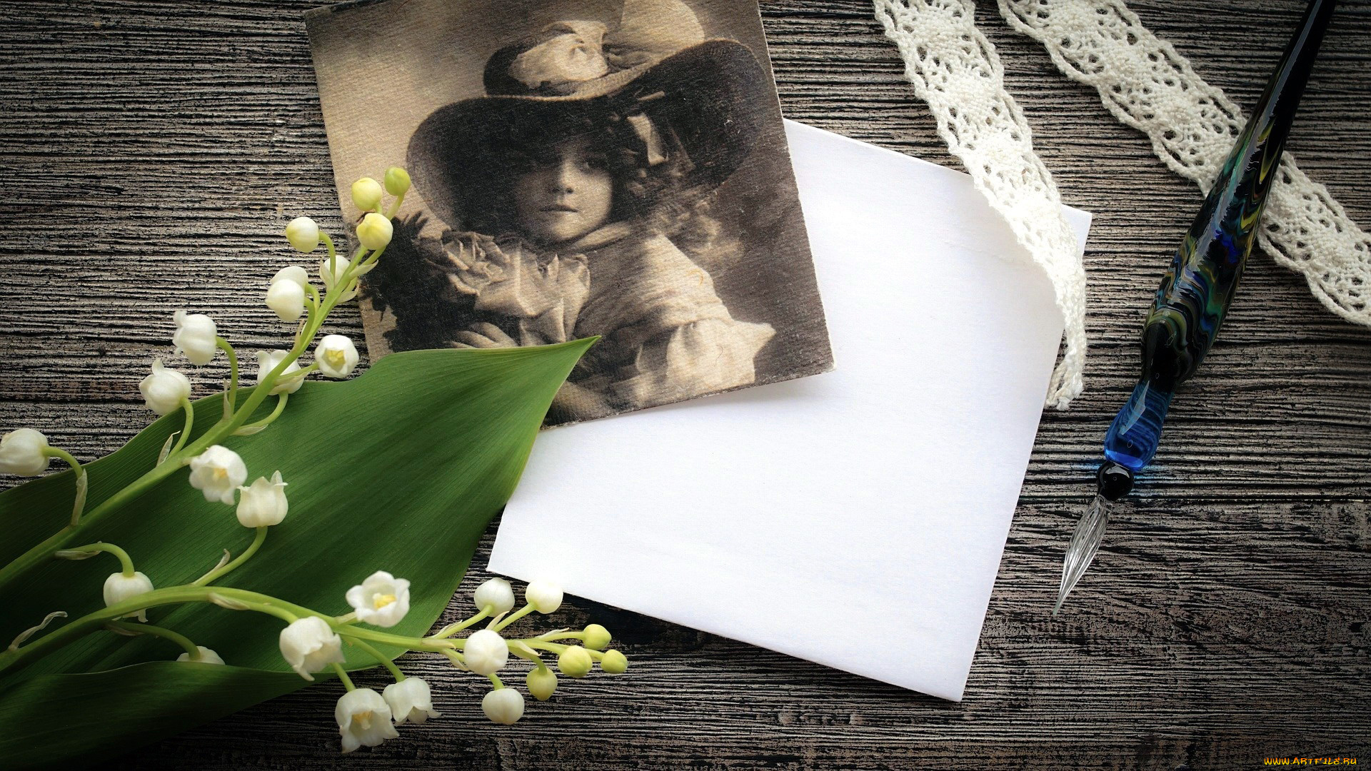 разное, ретро, , винтаж, фотография, ландыши, кружево, ручка