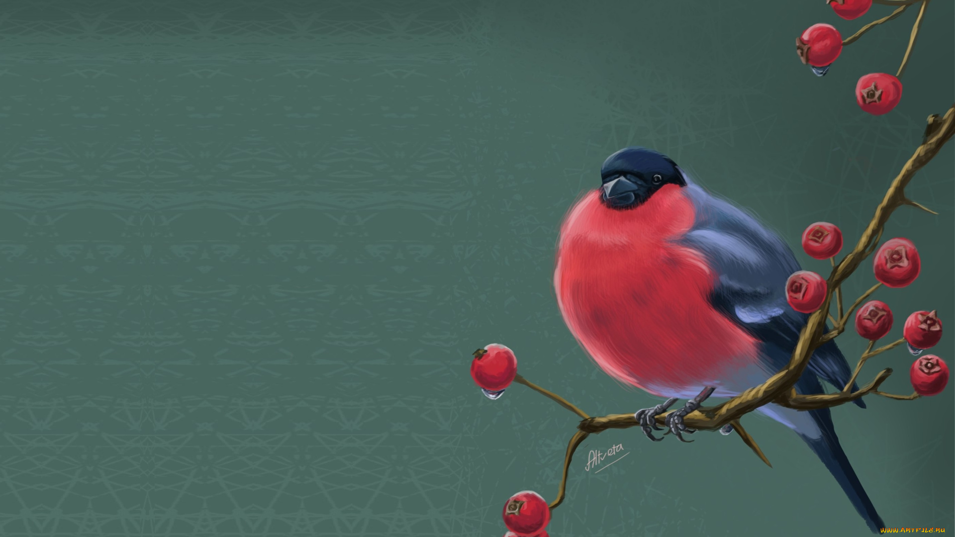 рисованное, животные, , птицы, снегирь