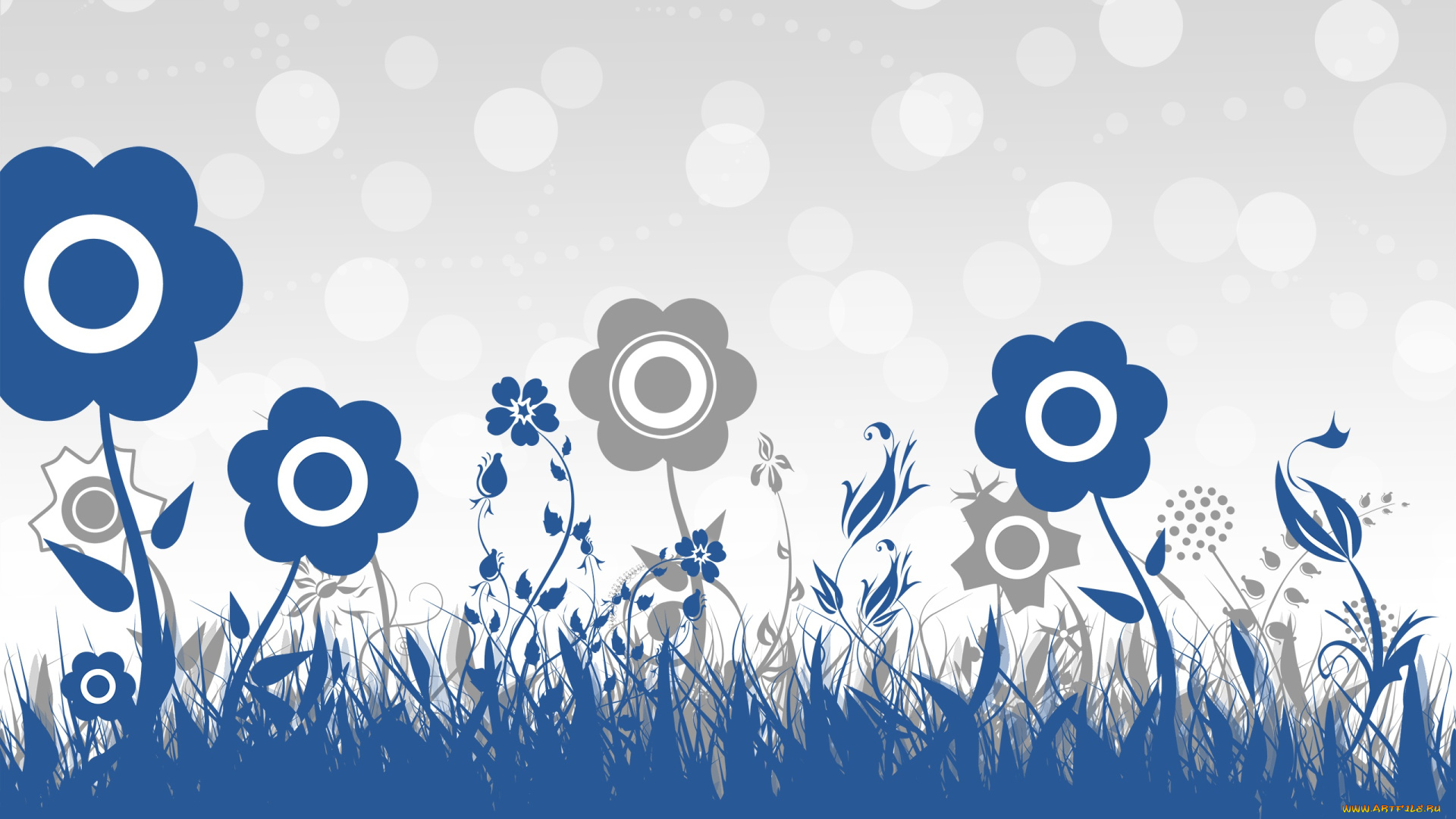 векторная, графика, цветы, , flowers, фон, серый, синий, цветы