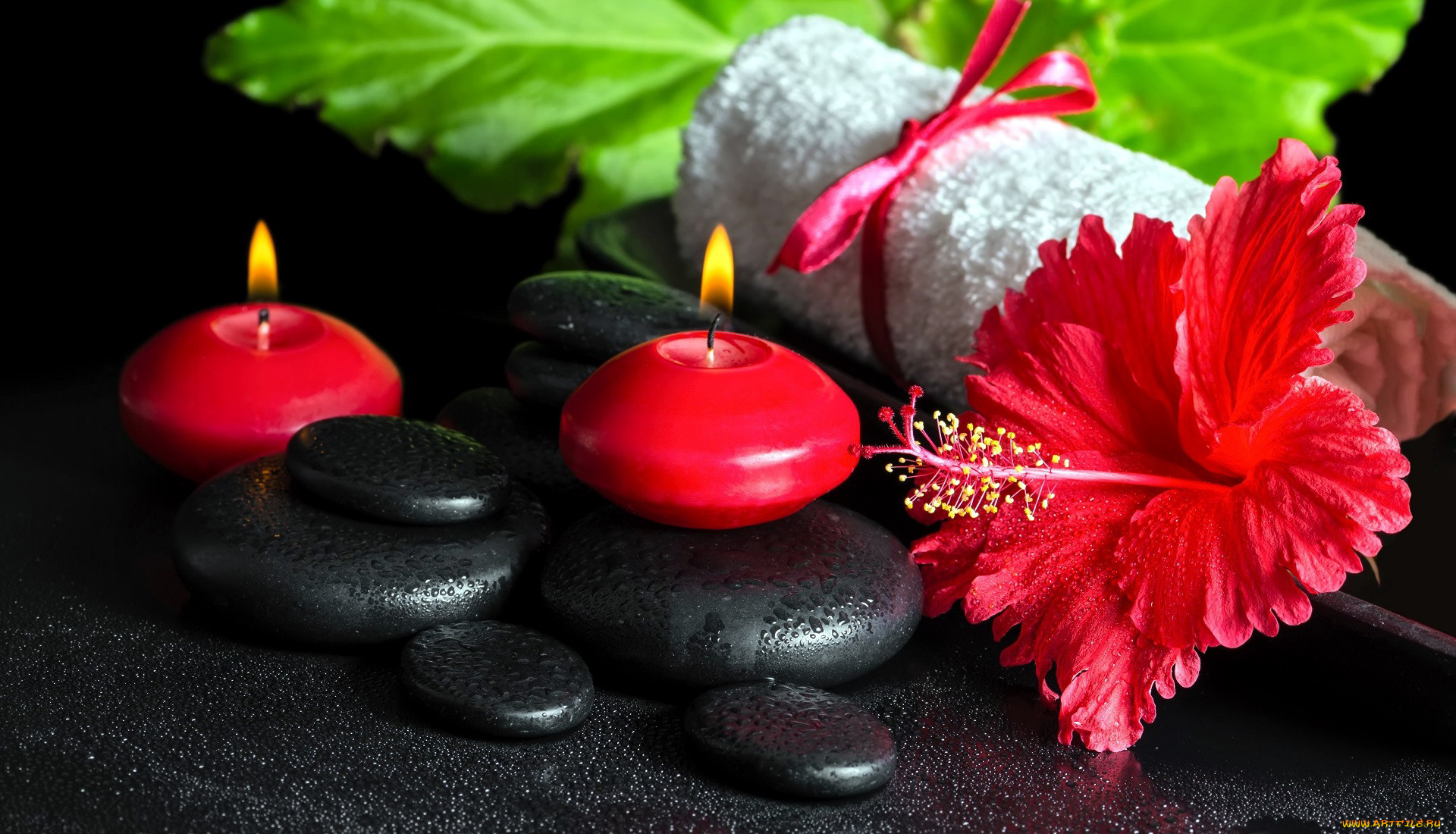разное, свечи, гибискус, камни