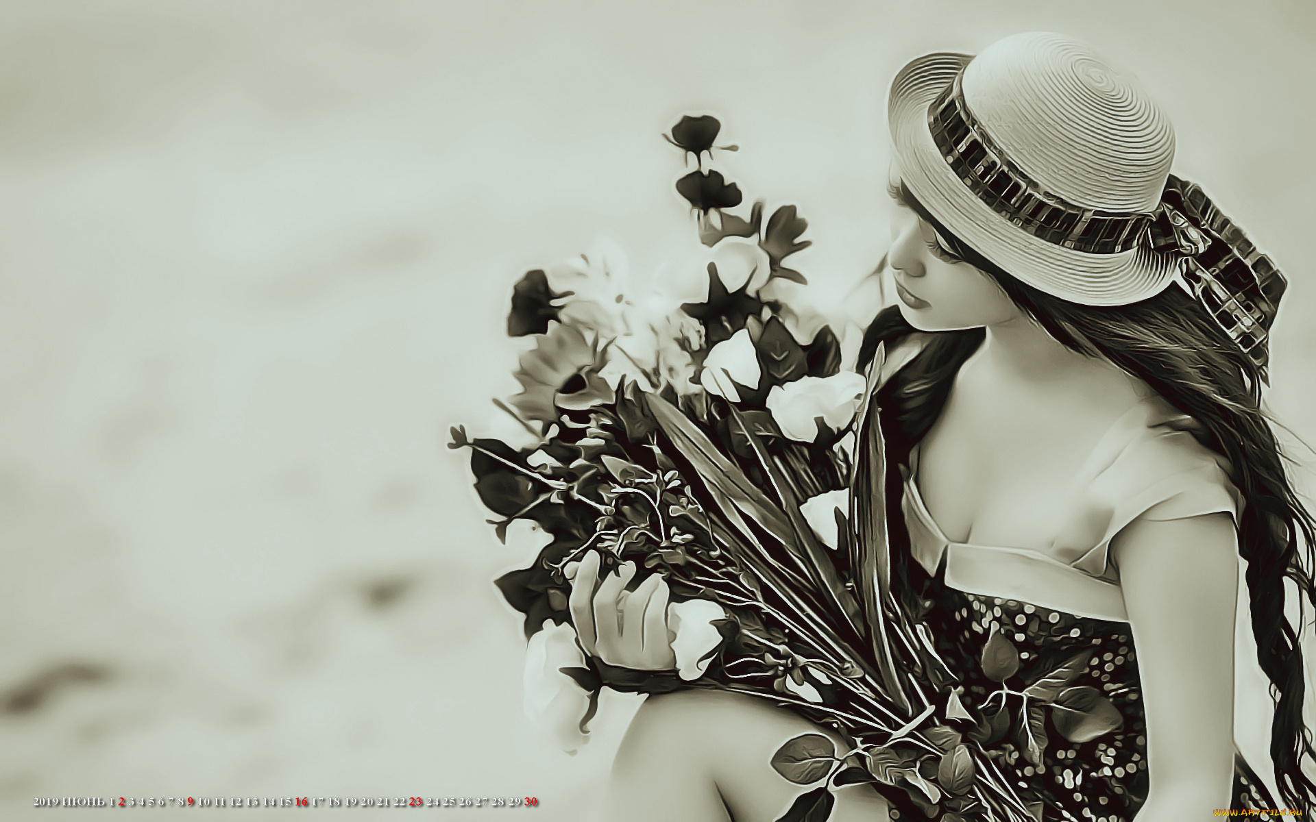 календари, компьютерный, дизайн, calendar, женщина, цветок, букет, девушка, шляпа