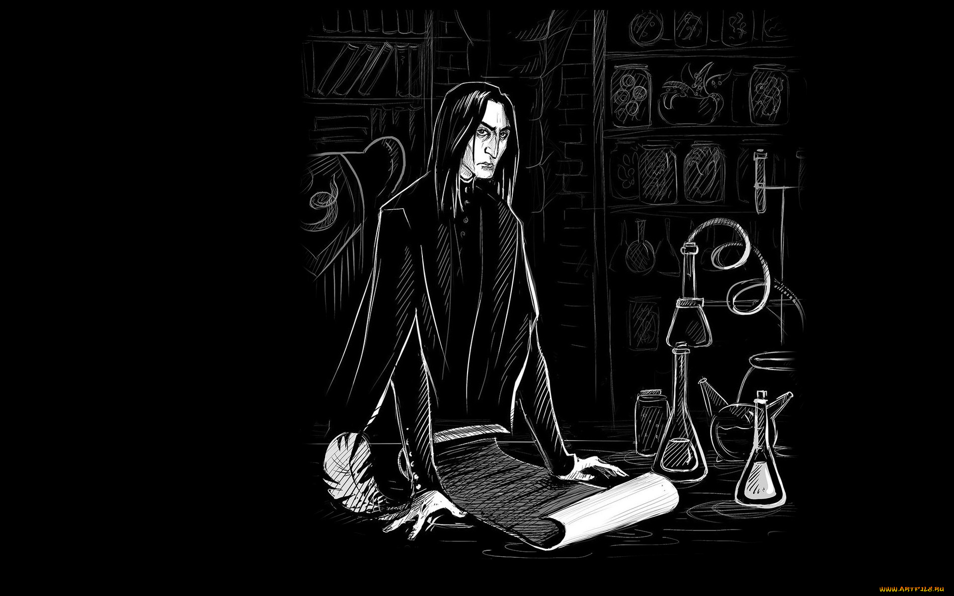 рисованное, кино, колбы, зельевар, северус, снейп, перо, свиток