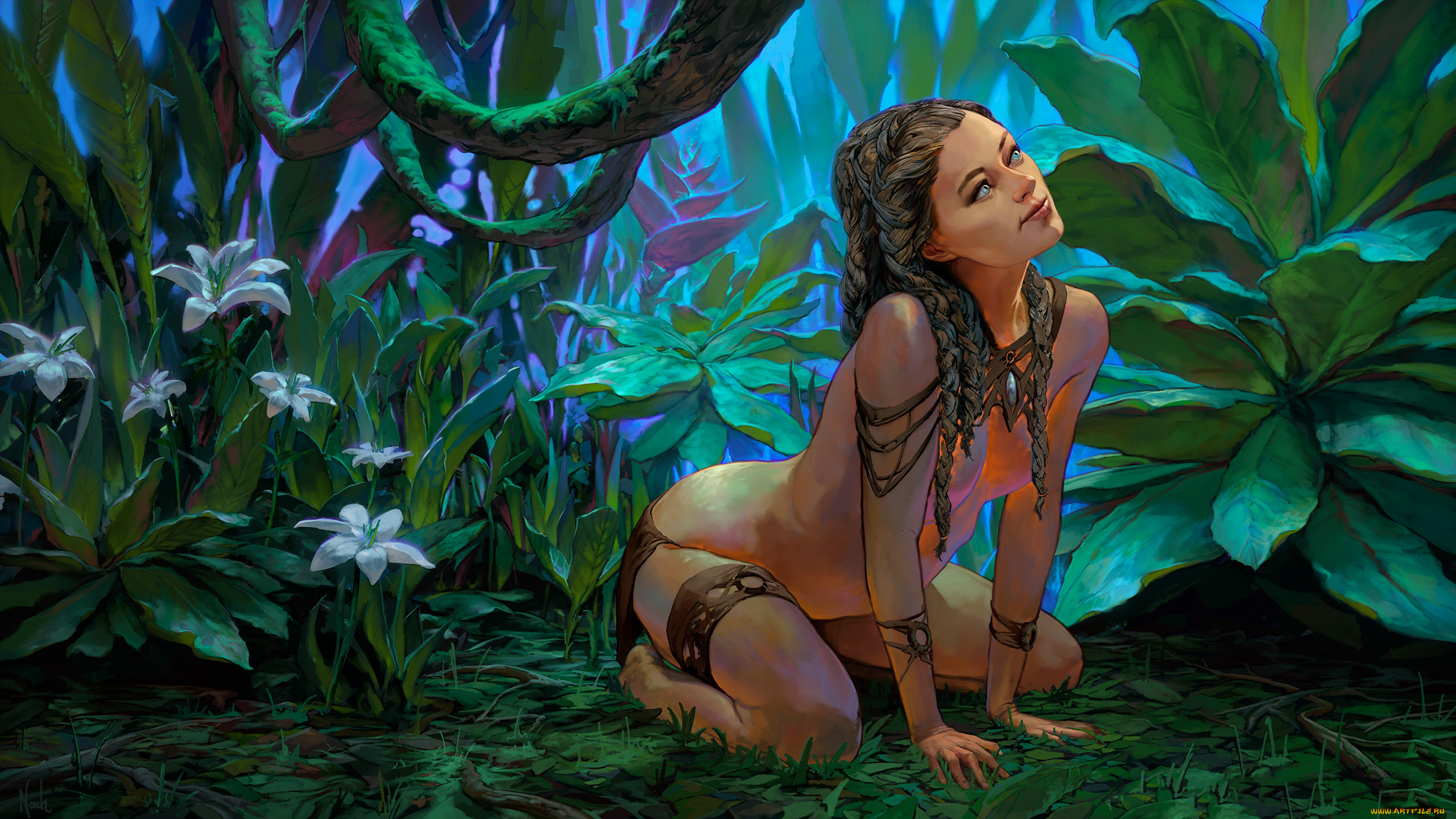 фэнтези, девушки, трава, фон, девушка