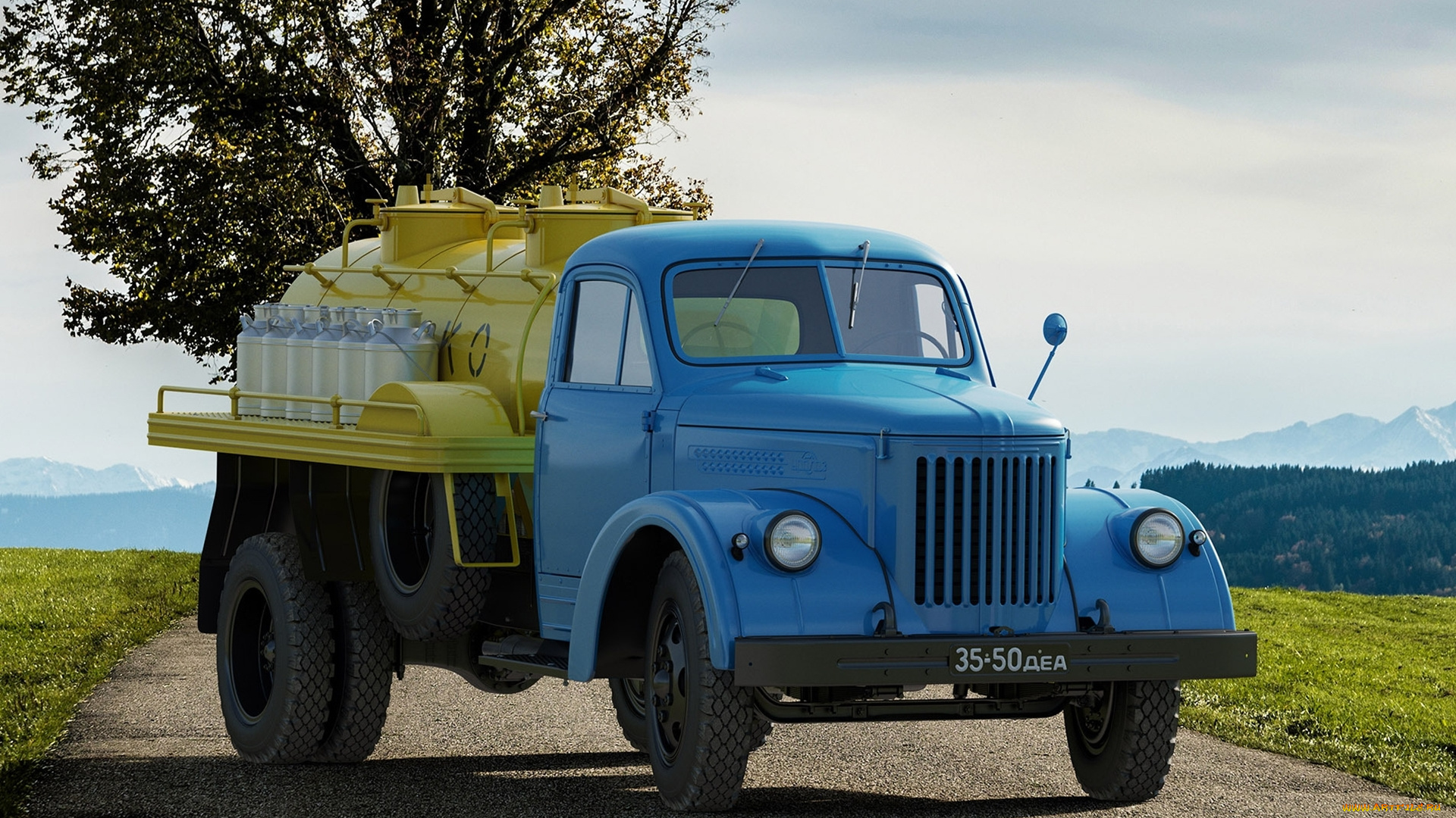 уралаз, автомобили, урал, автомобиль, молоковоз, дерево, горы
