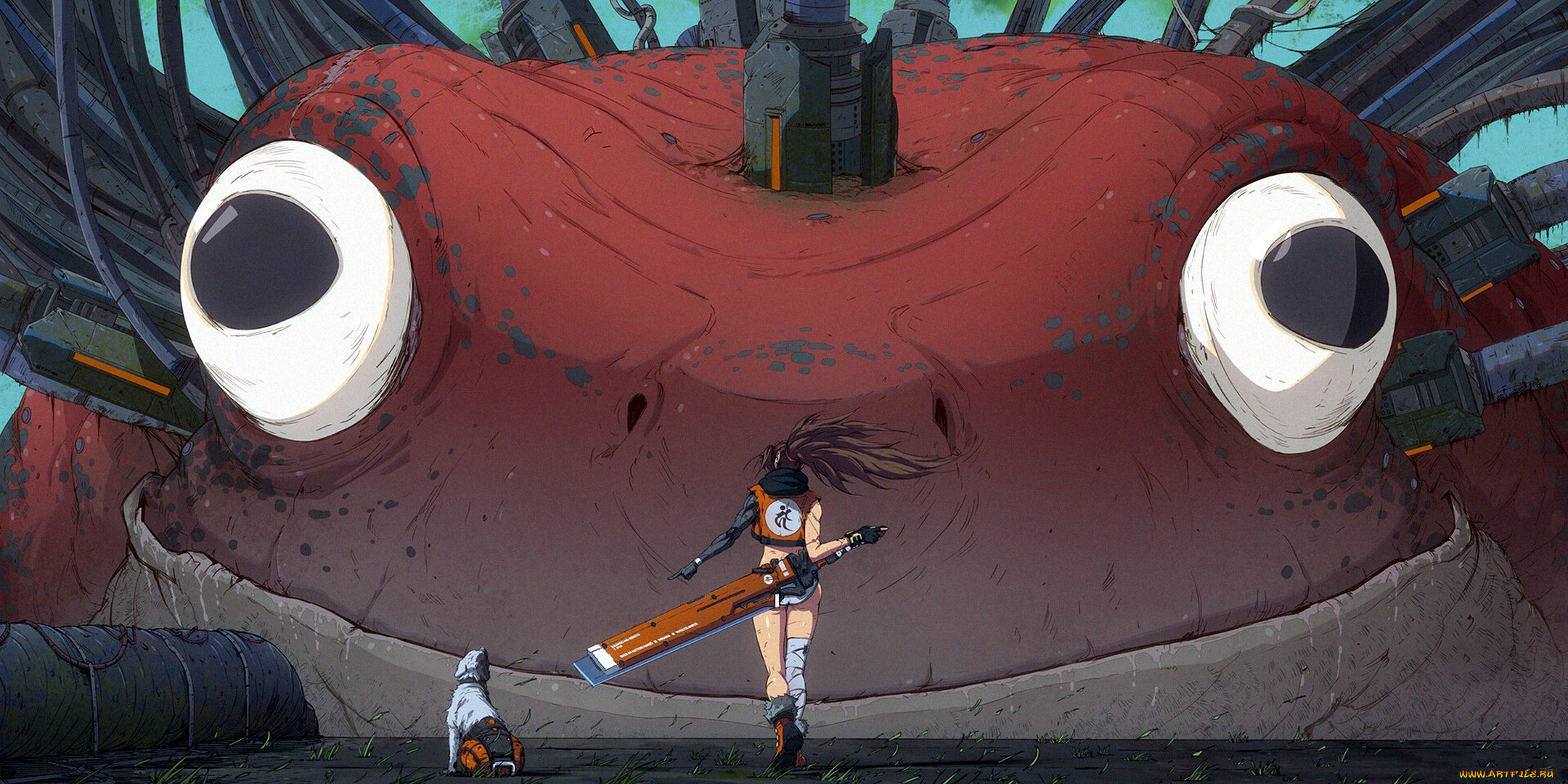 аниме, оружие, , техника, , технологии, девушка, собака, жаба, киборг