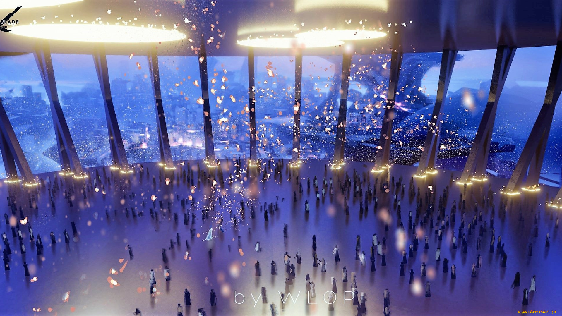 фэнтези, _ghost, blade, , , призрачный, клинок, дворец, люди, огни