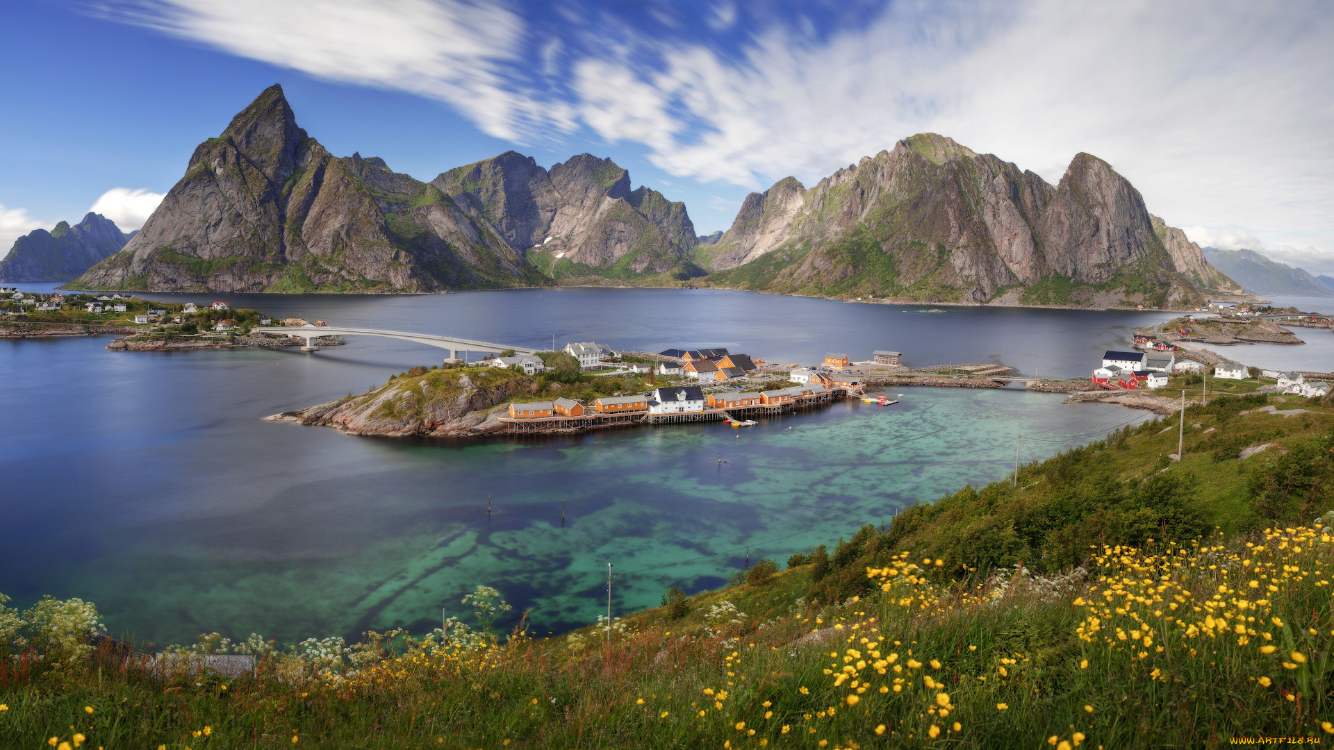 города, лофотенские, острова, , норвегия, горы, фьорд, дома