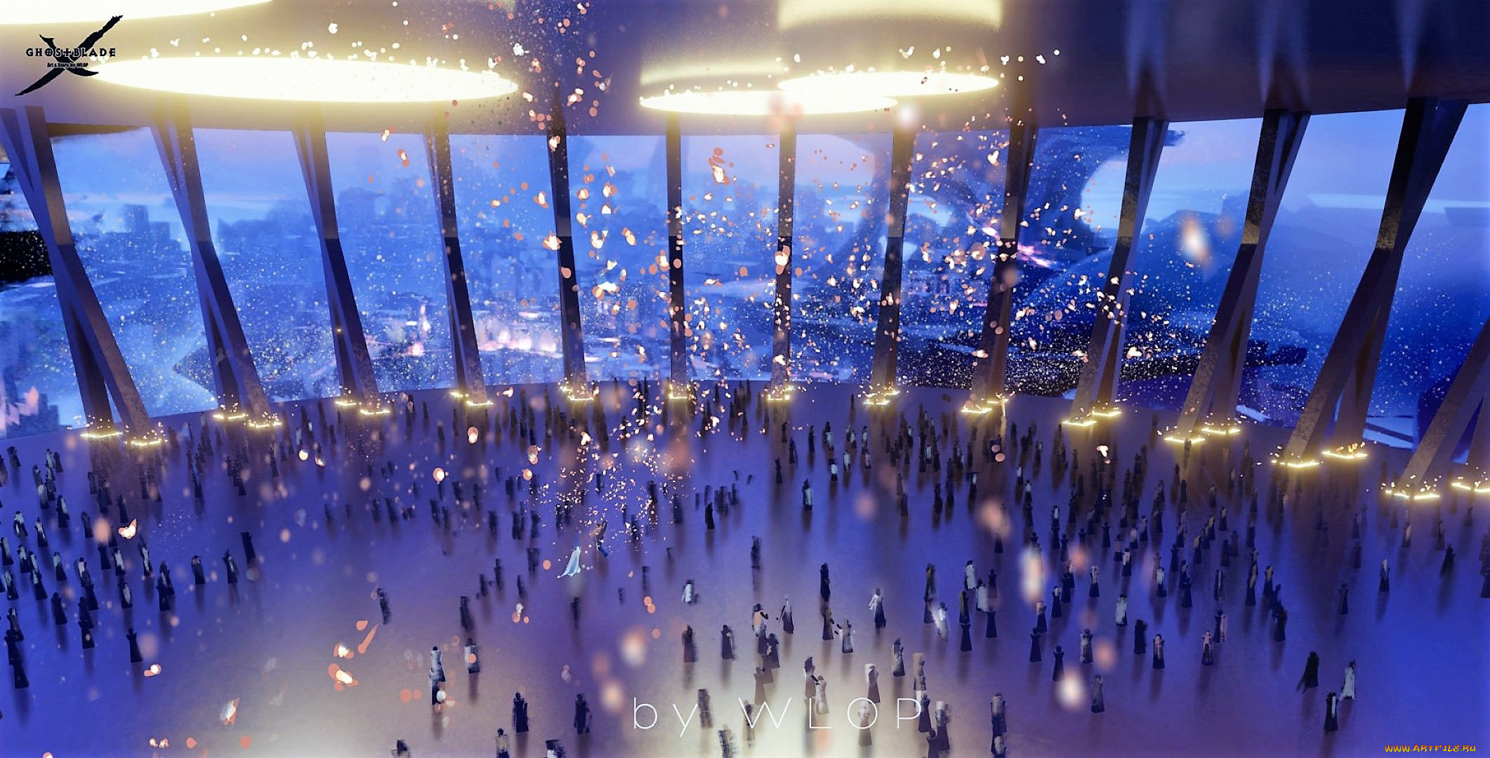 фэнтези, _ghost, blade, , , призрачный, клинок, дворец, люди, огни