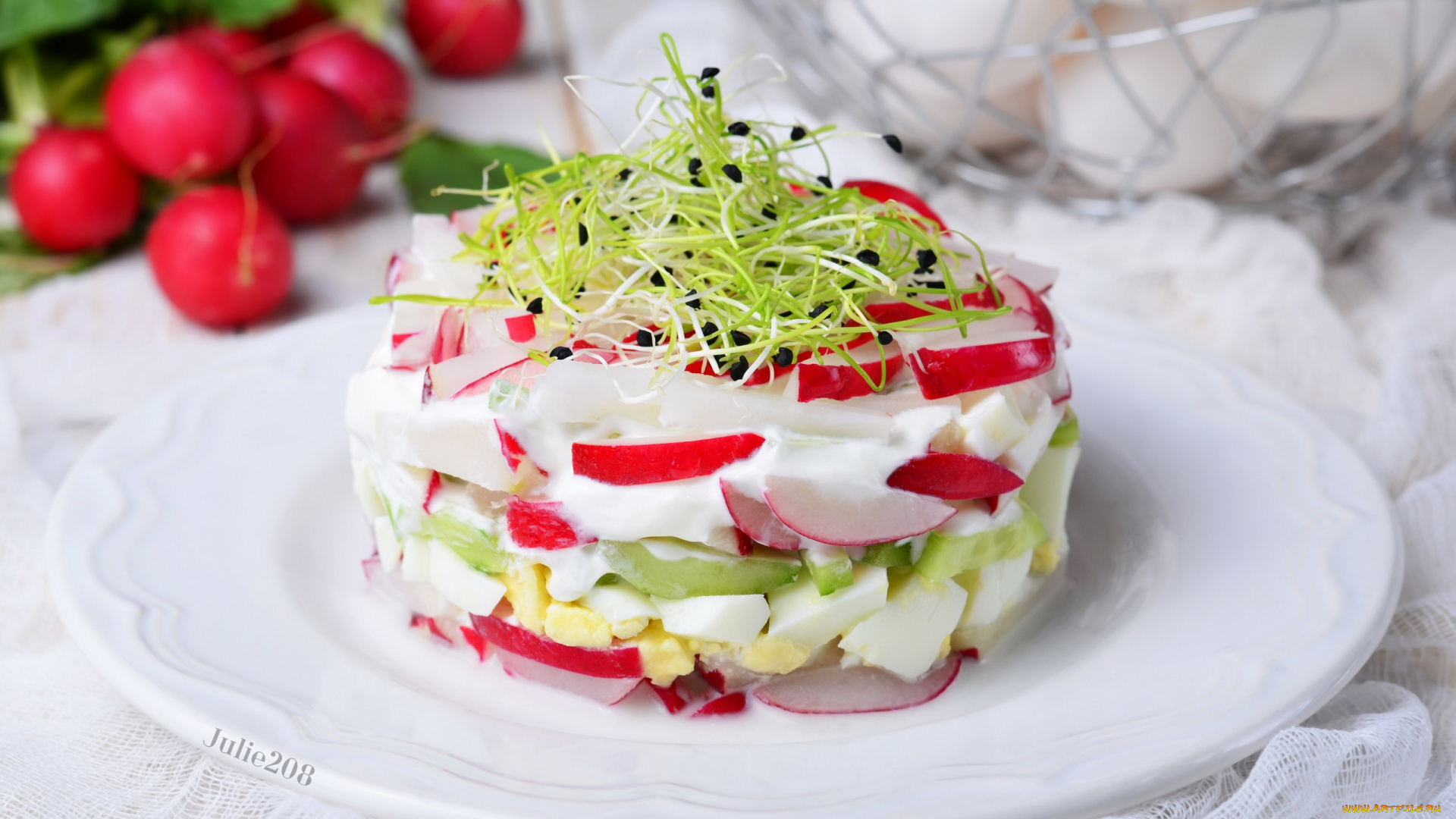 еда, салаты, , закуски, редис, слоеный, салат, овощи