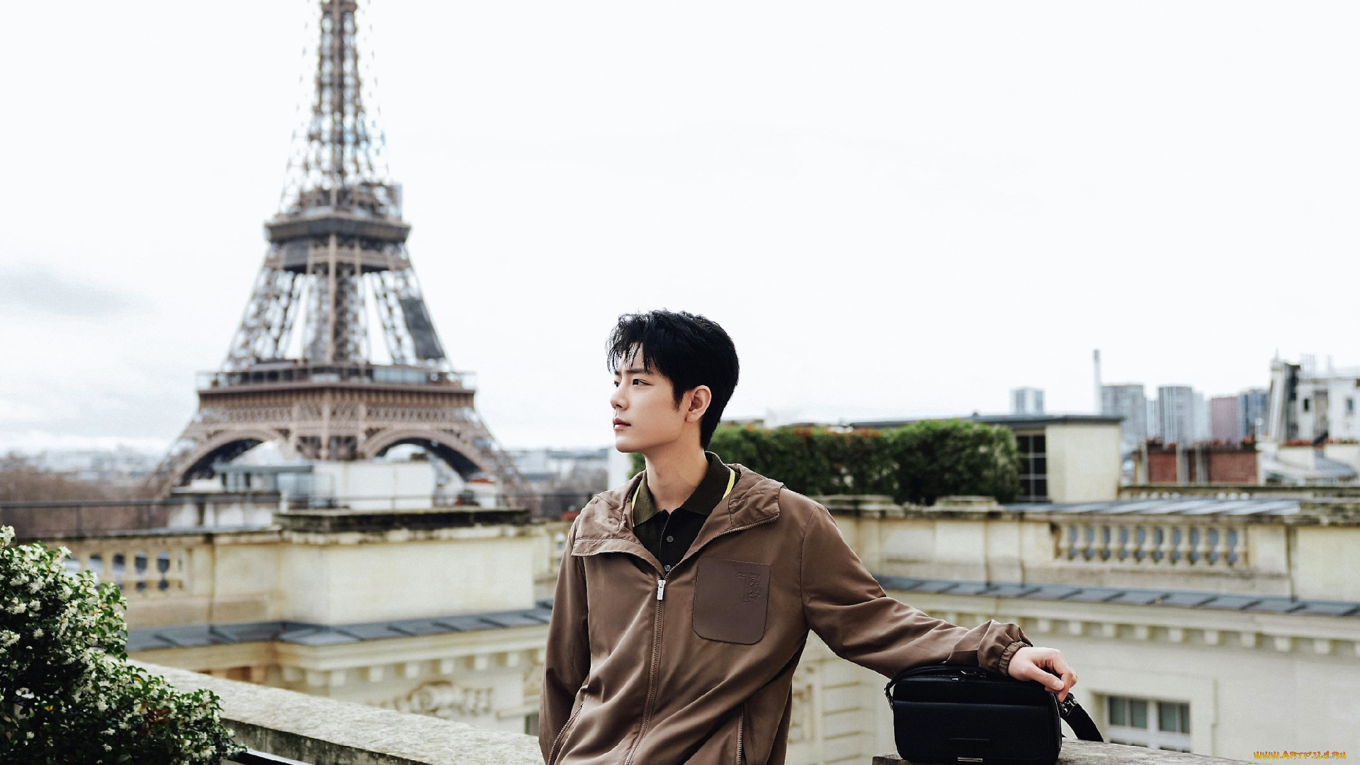 мужчины, xiao, zhan, актер, куртка, париж, эйфелева, башня