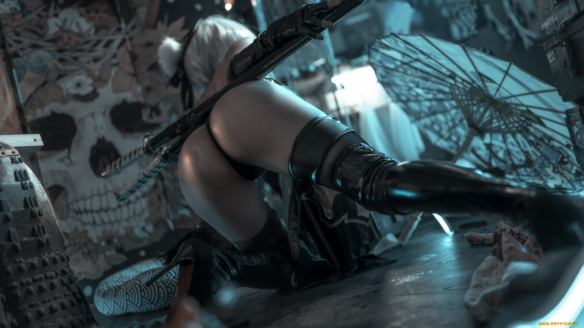 yi, xiao, xiang, qin, девушки, образ, костюм, оружие, зонт