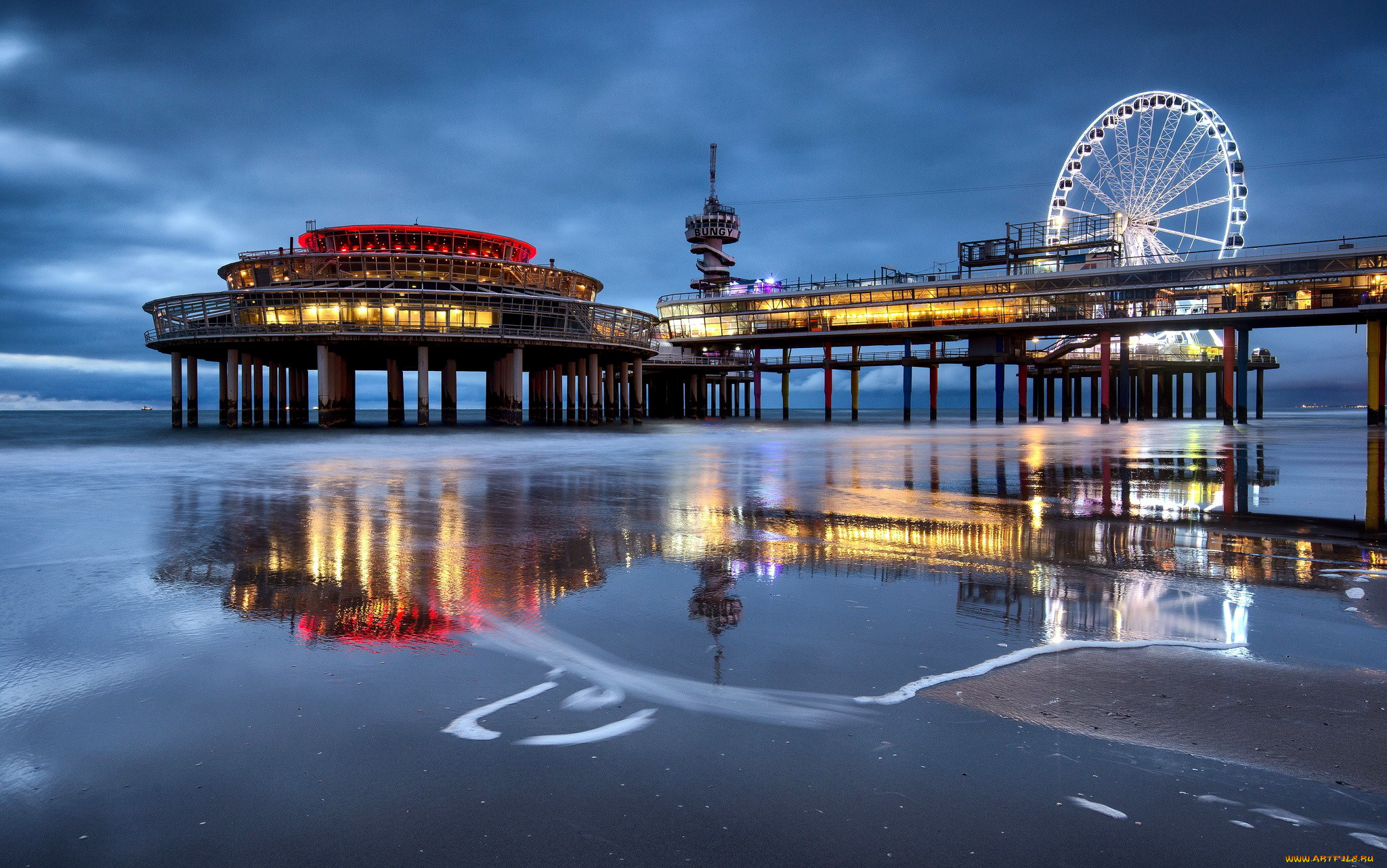 города, гаага, , нидерланды, пирс, вечер