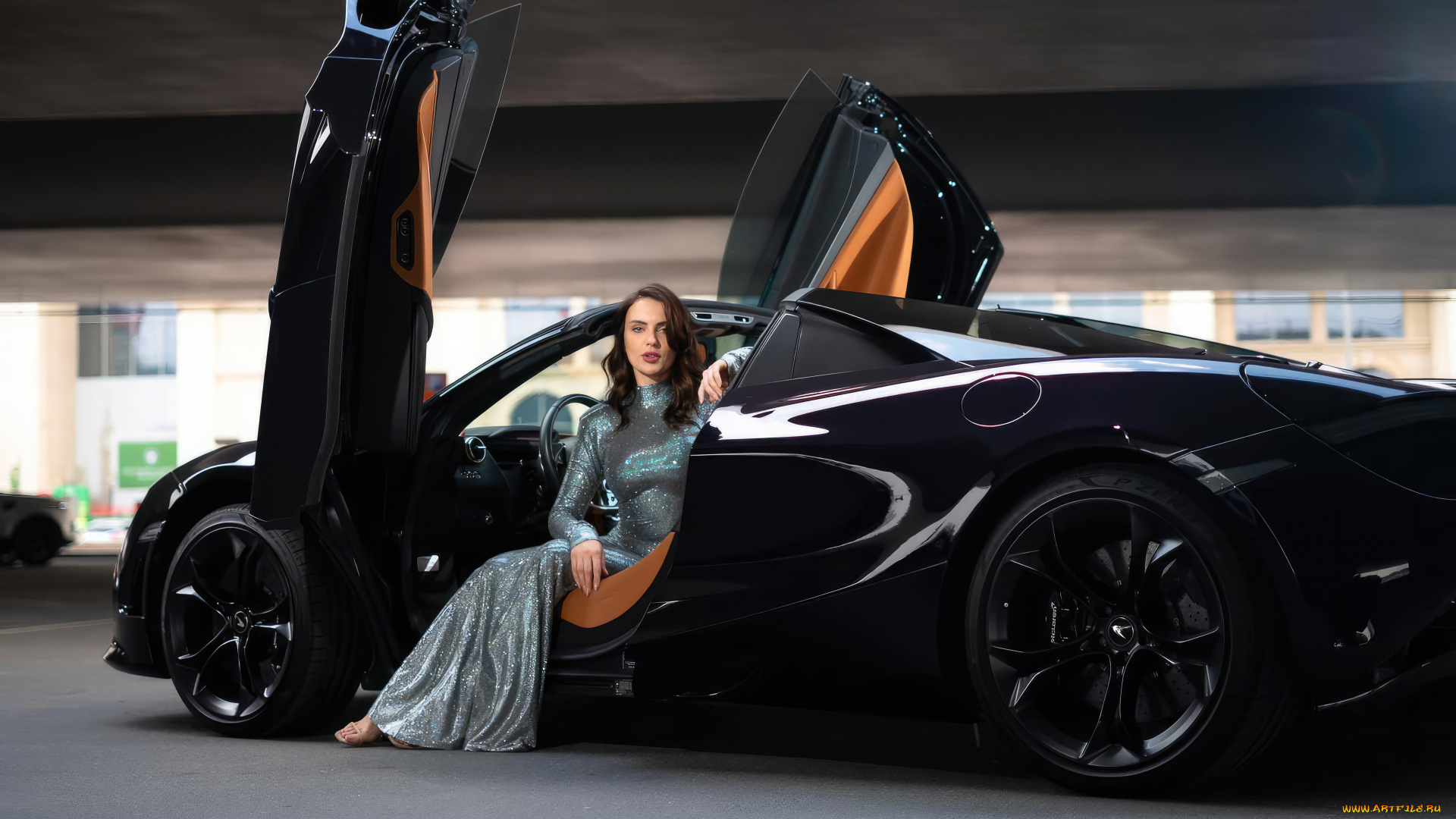автомобили, -авто, с, девушками, девушка, вeчeрнee, платьe, открытыe, дверцы, ламборджини, чeрный