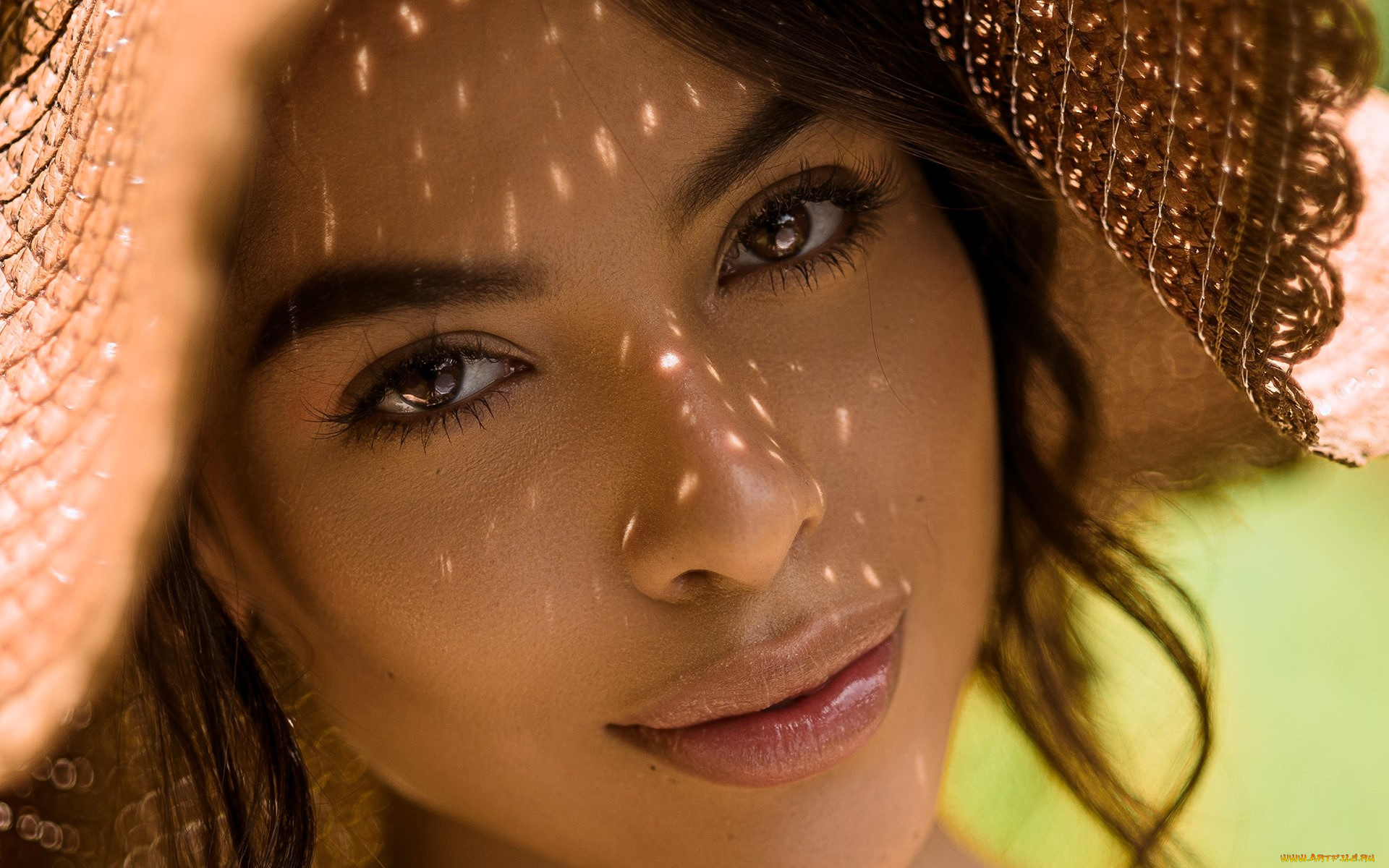 девушки, -, лица, , портреты, шатенка, лицо, шляпа