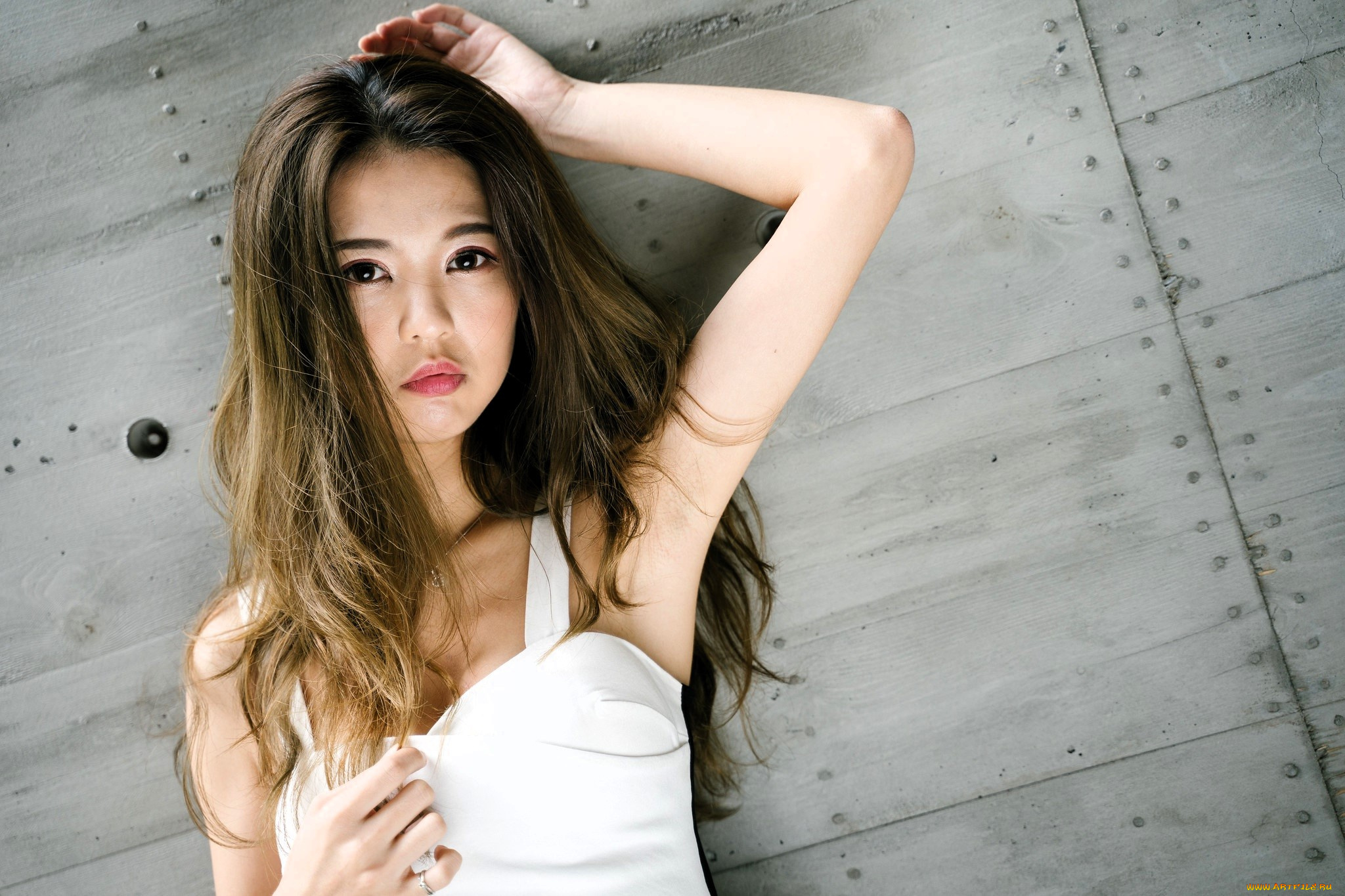 девушки, -, азиатки, шатенка, стена