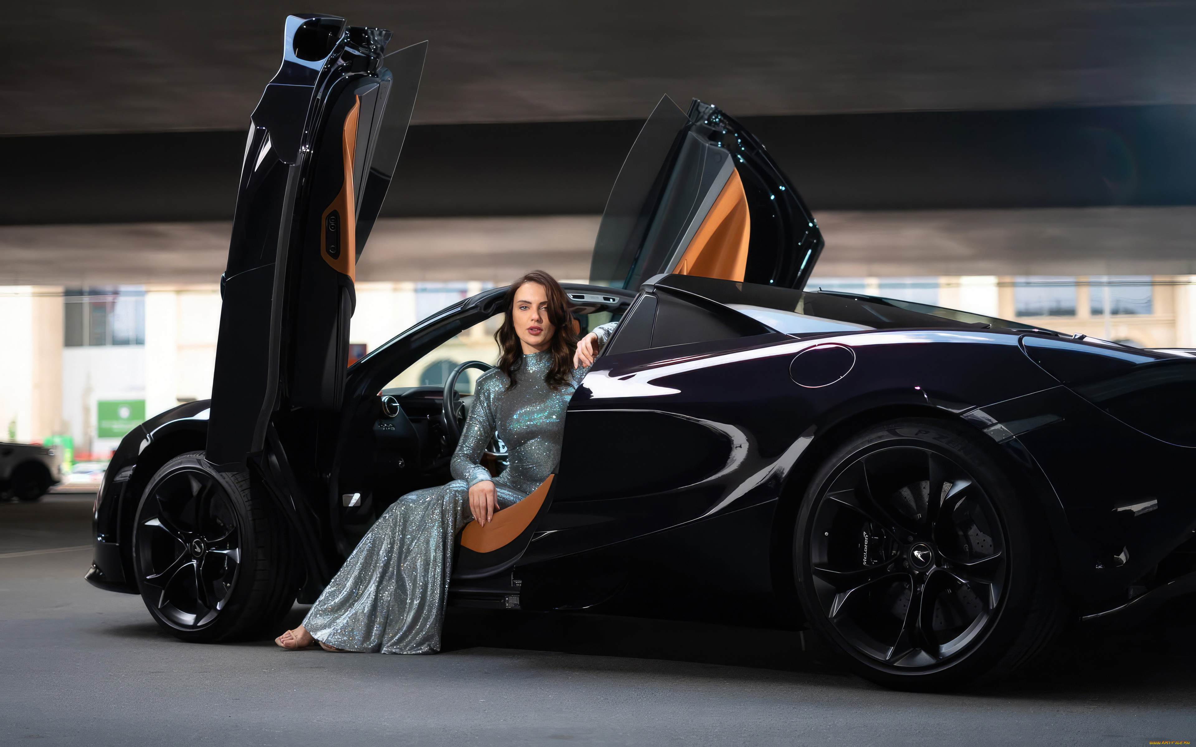 автомобили, -авто, с, девушками, девушка, вeчeрнee, платьe, открытыe, дверцы, ламборджини, чeрный