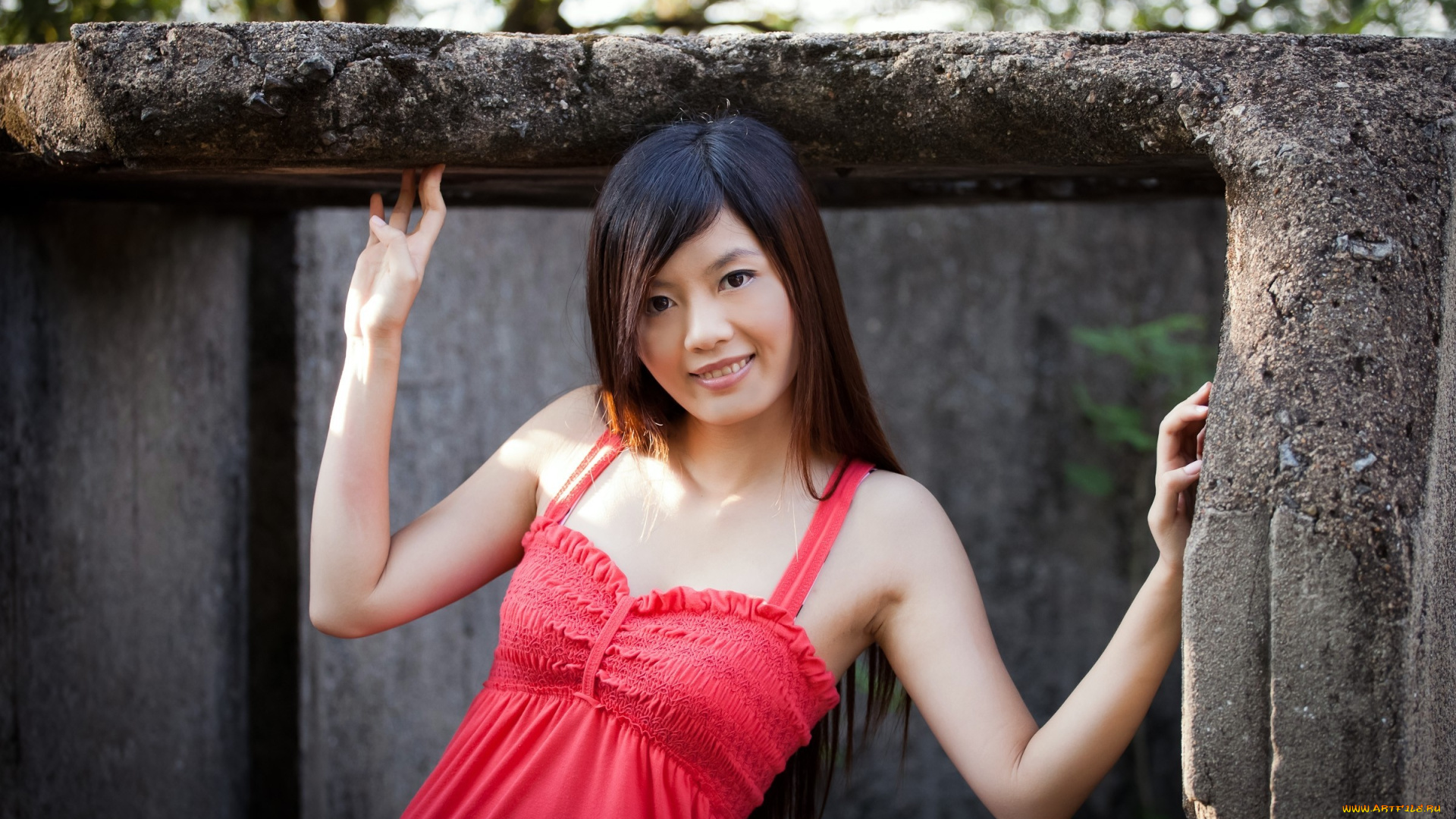 -Unsort, Азиатки, девушки, unsort, азиатки, красное, платье, брюнетка