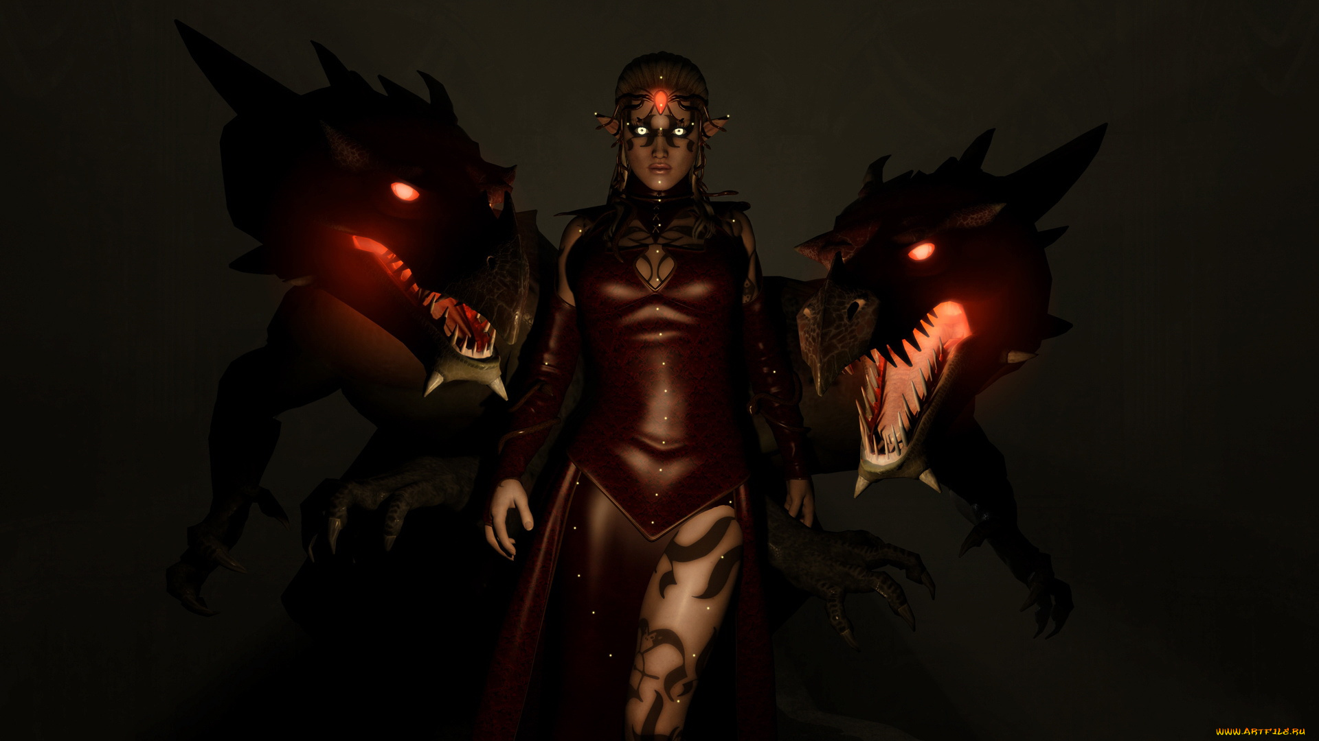 3д, графика, creatures, существа, эльф, драконы