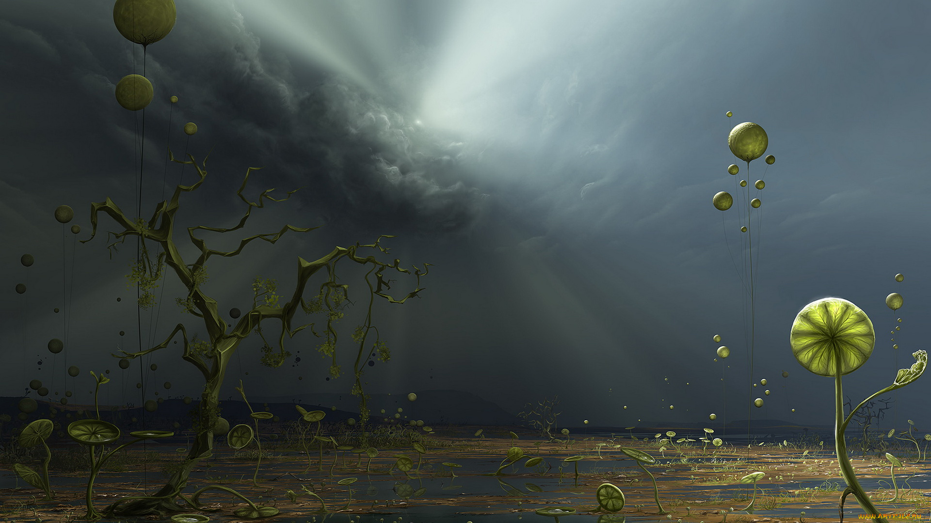 3д, графика, fantasy, фантазия, цветы, дерево