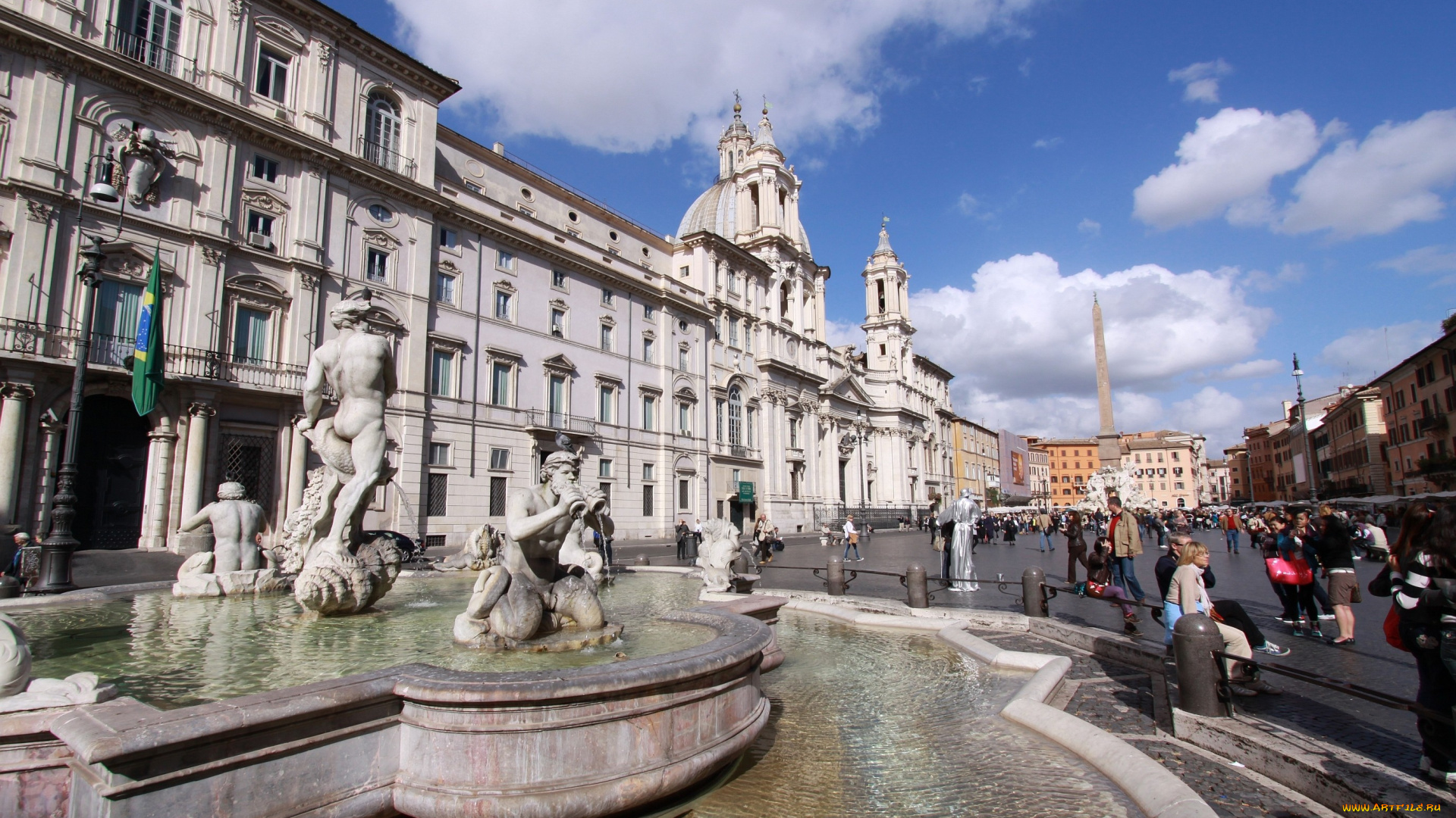 пьяцца, навона, рим, города, ватикан, италия, здания, стела, фонтан, площадь