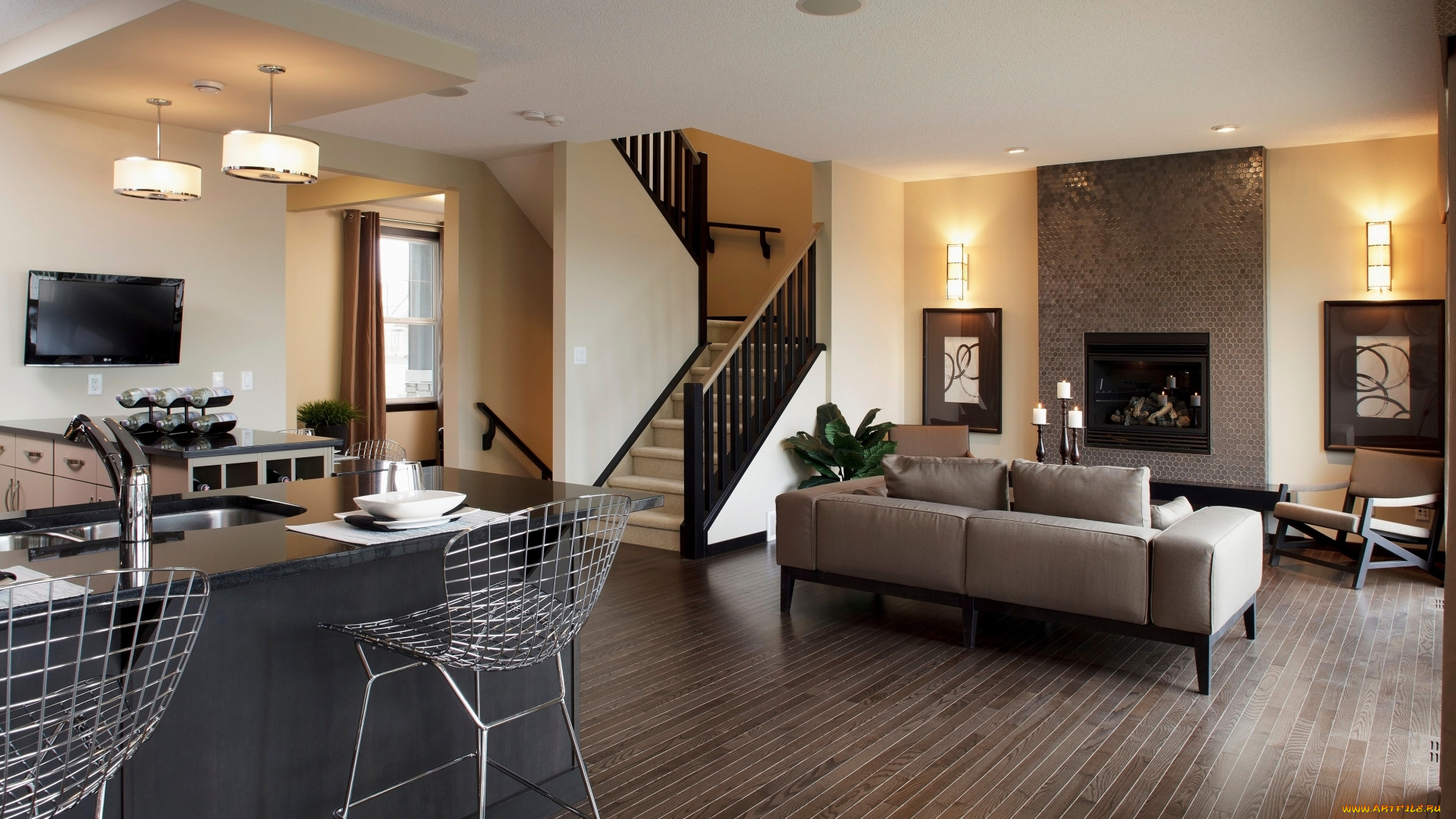 интерьер, другое, кухня, гостиная, лестница, студио, диван