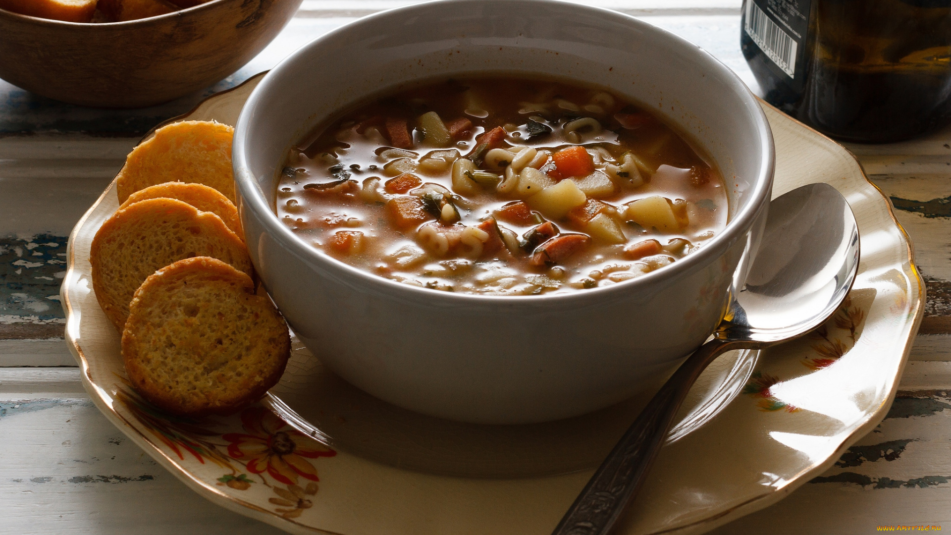 еда, первые, блюда, суп, гренки