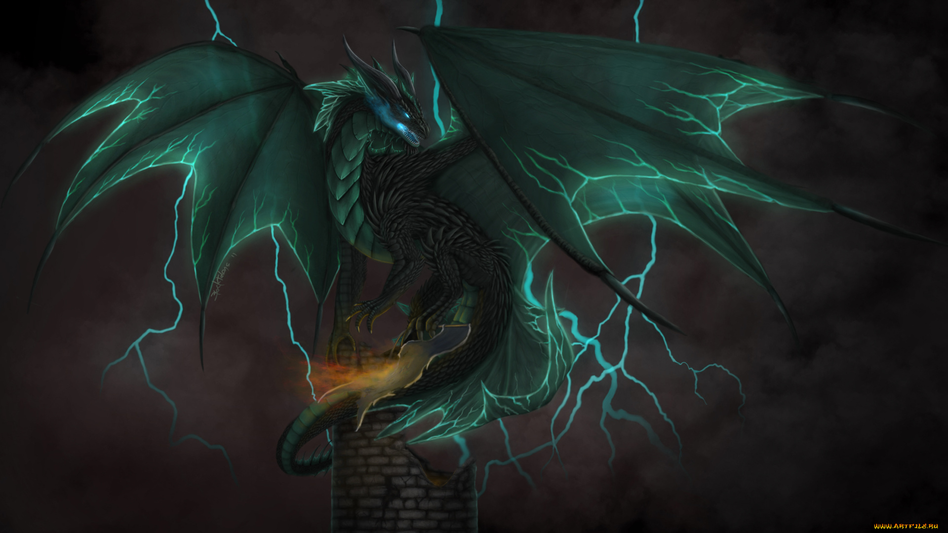 рисованные, животные, сказочные, мифические, дракон