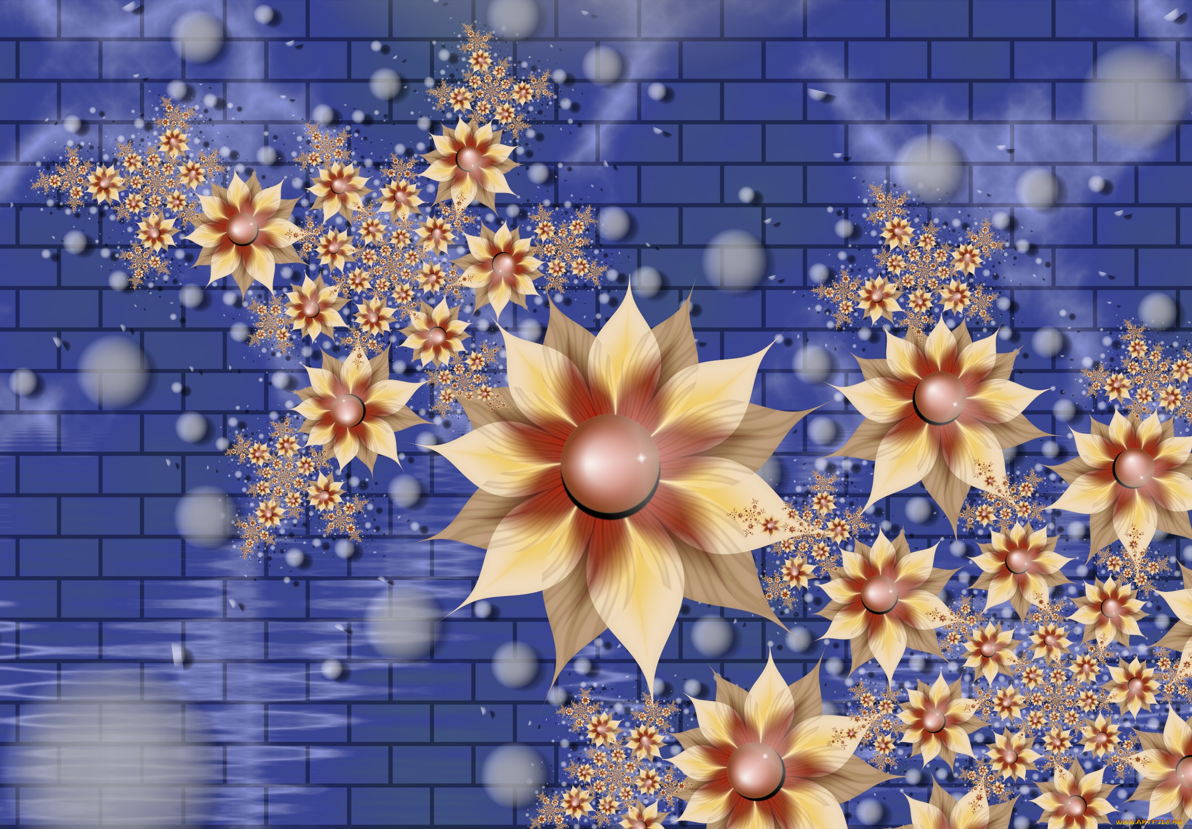 3д, графика, flowers, цветы, фон, узор, цвета, лепестки