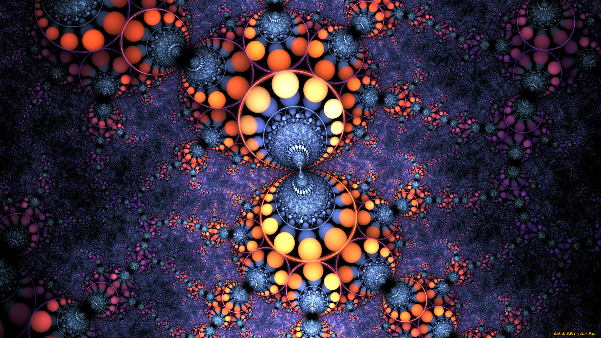 3д, графика, фракталы, , fractal, шары, круги, цветные, цепочки