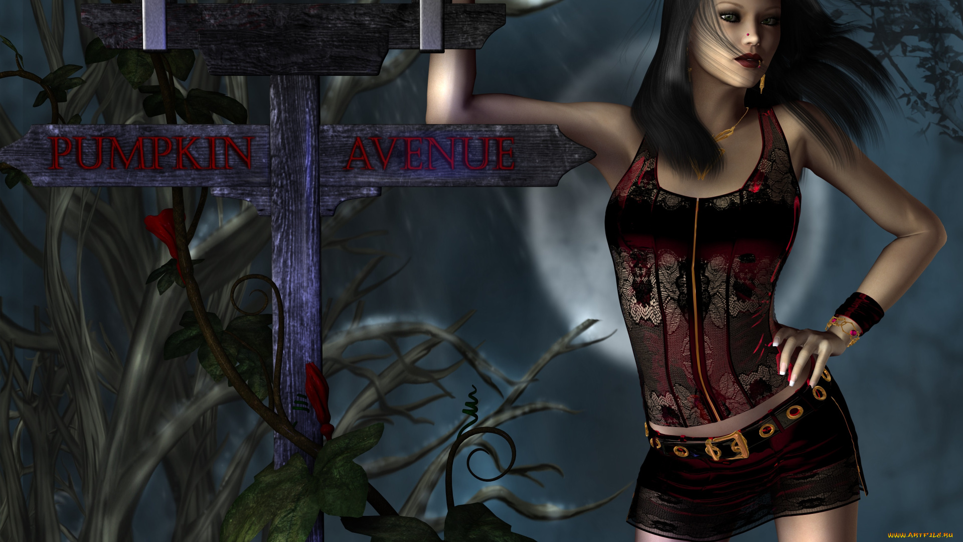 3д, графика, ужас, , horror, крест, взгляд, девушка