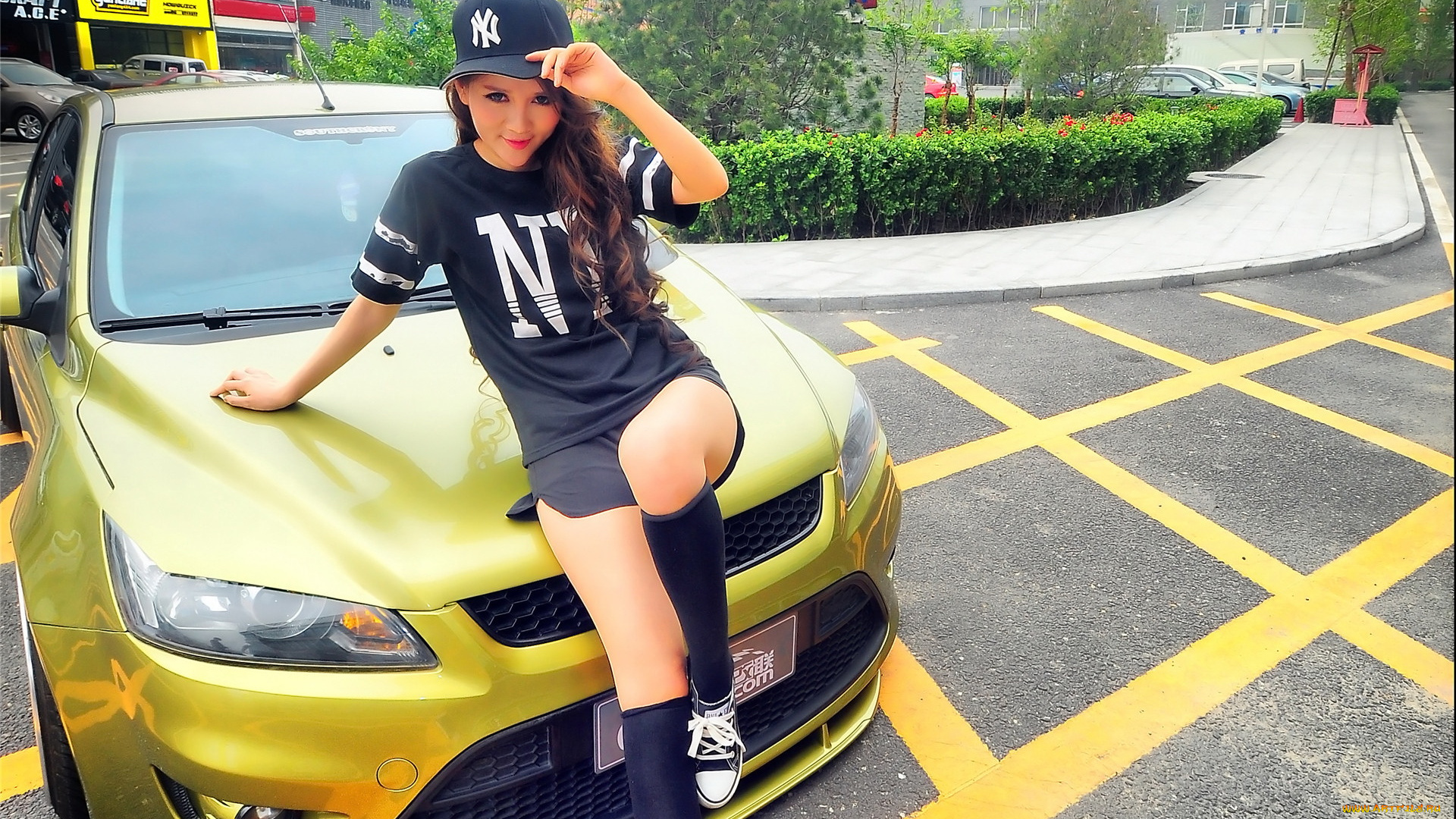 автомобили, авто, с, девушками, азиатка, автомобиль, девушка