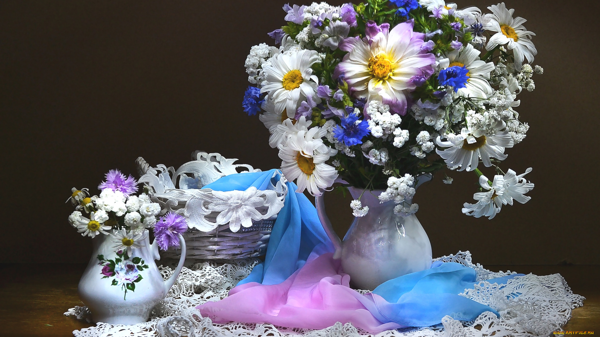 цветы, букеты, , композиции, гипсофила, васильки, ромашки