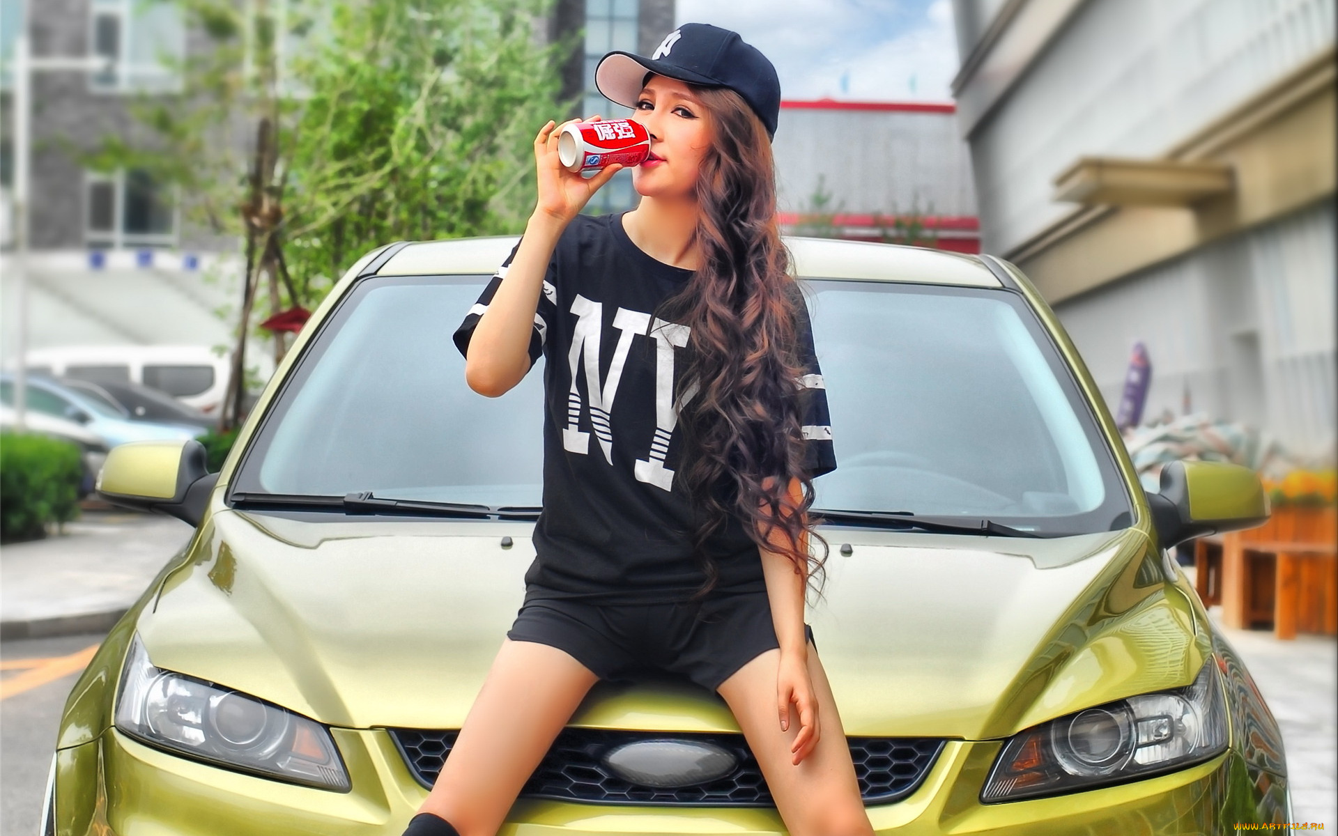 автомобили, авто, с, девушками, азиатка, автомобиль, девушка