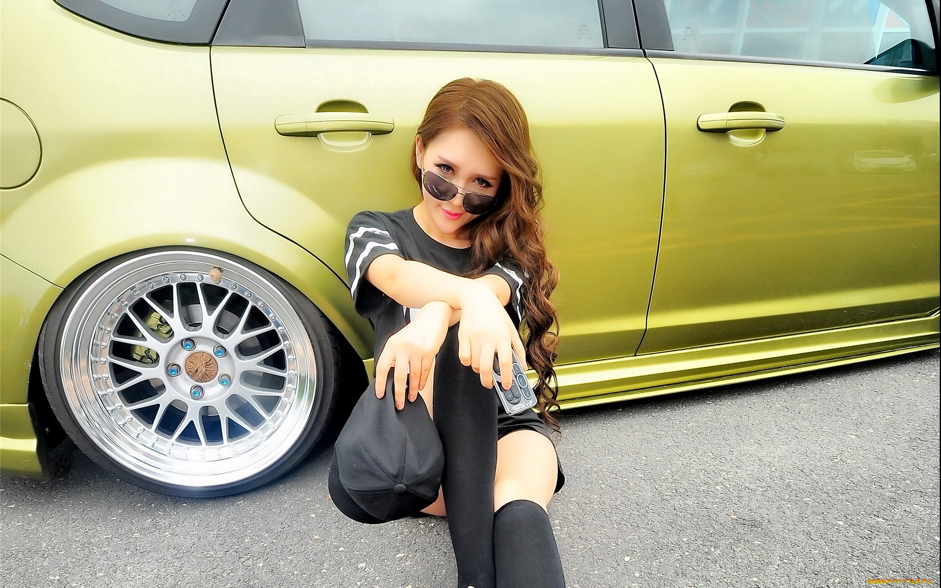 автомобили, авто, с, девушками, азиатка, автомобиль, девушка