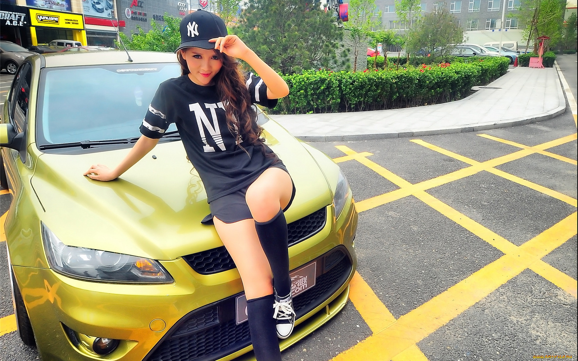 автомобили, авто, с, девушками, азиатка, автомобиль, девушка