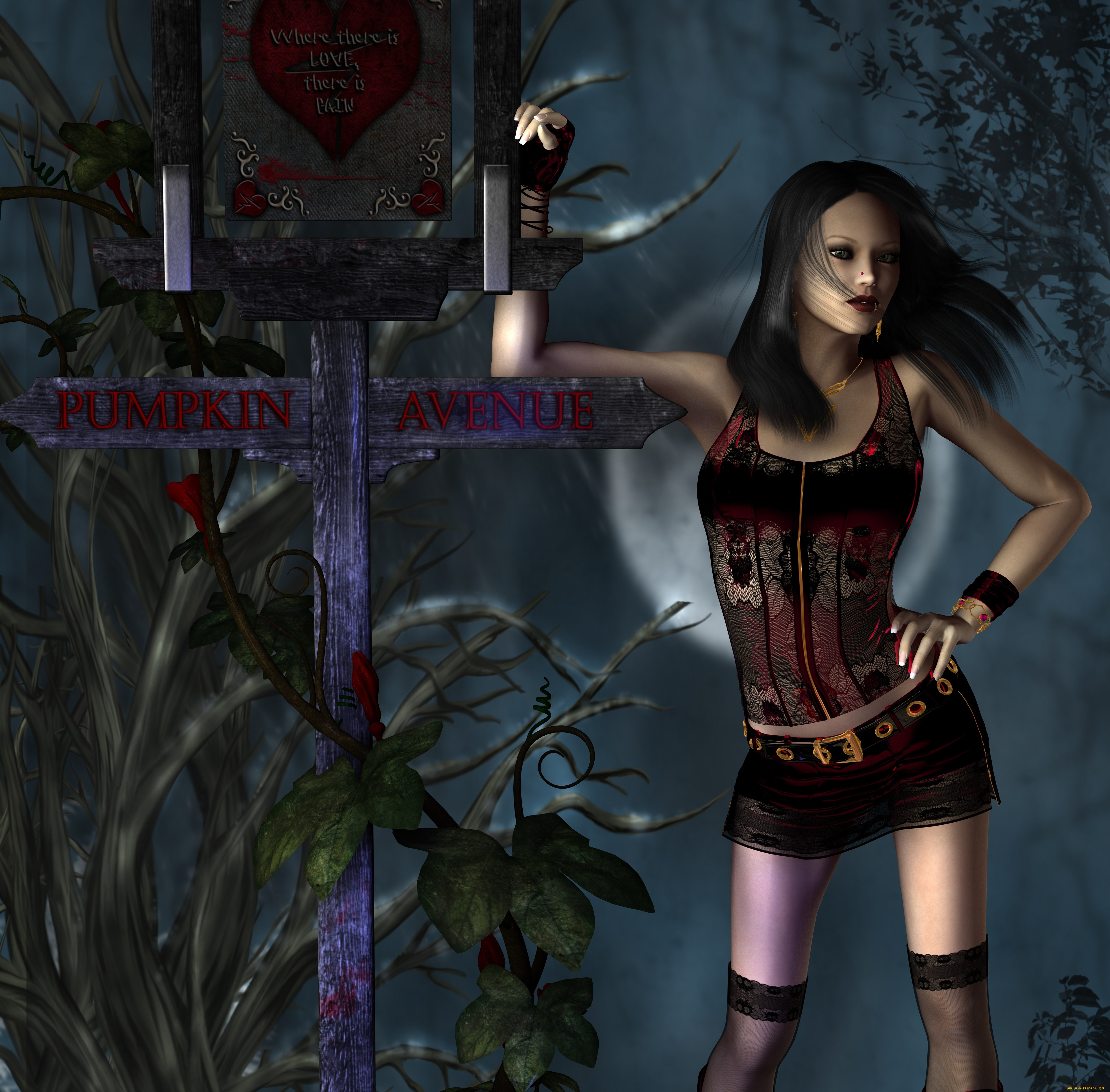 3д, графика, ужас, , horror, крест, взгляд, девушка