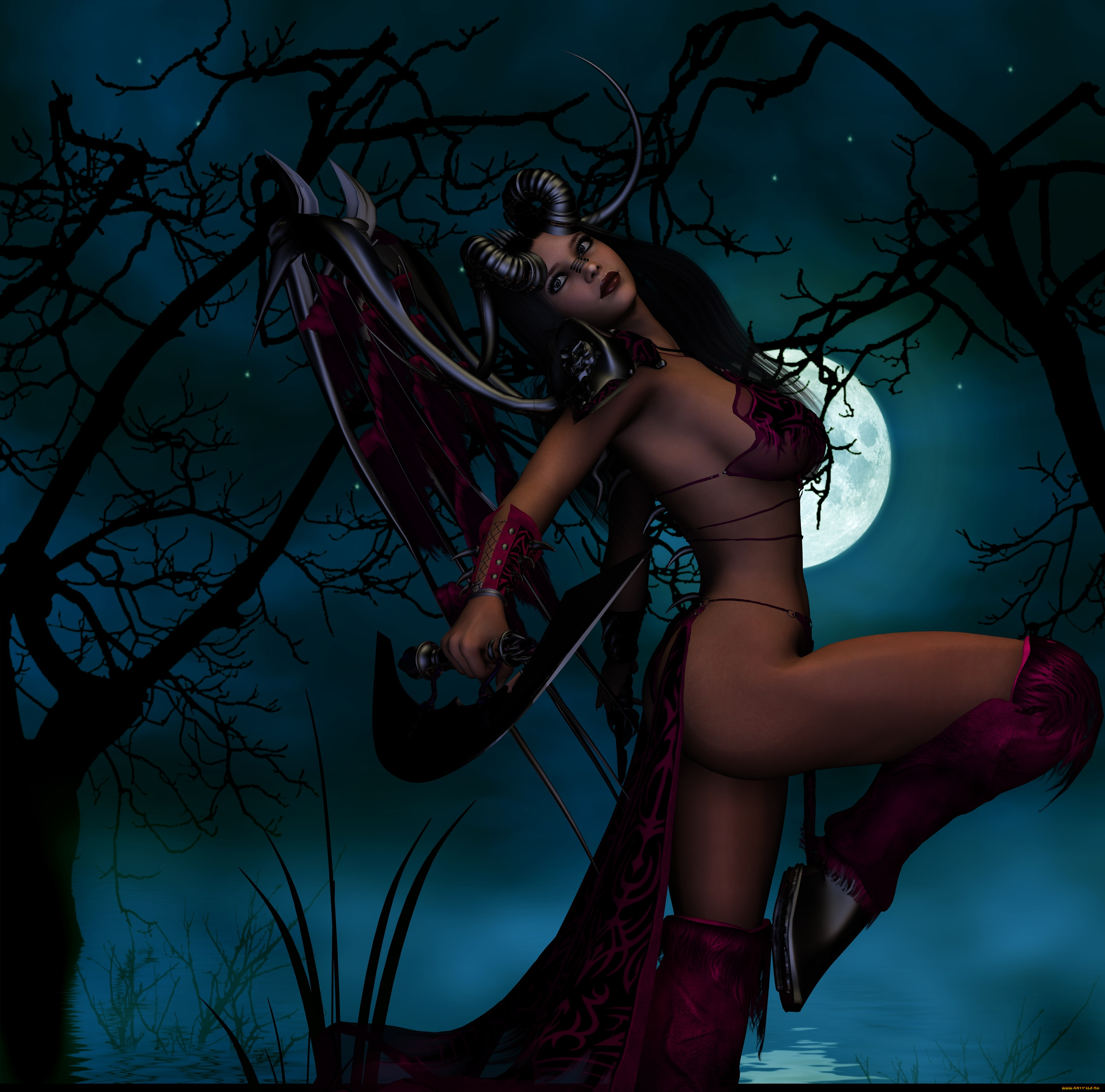 3д, графика, существа, , creatures, кастаника, взгляд, рога