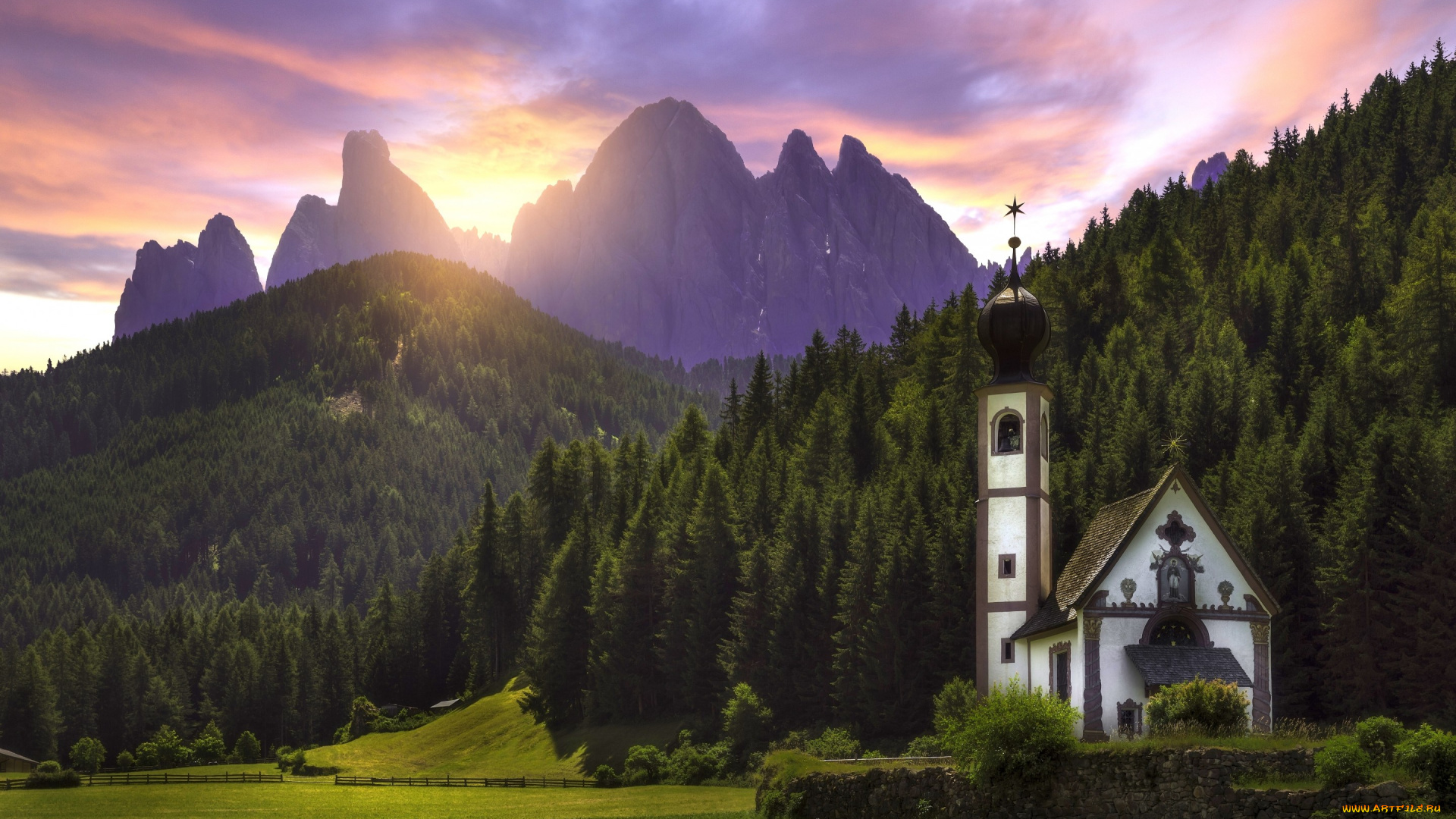 города, -, православные, церкви, , монастыри, santa, maddalena, закат, лес, фунес, доломитовые, альпы, церковь, южный, тироль, италия, italy, санта, маддалена, dolomites, south, tyrol, villnoss, луг, горы