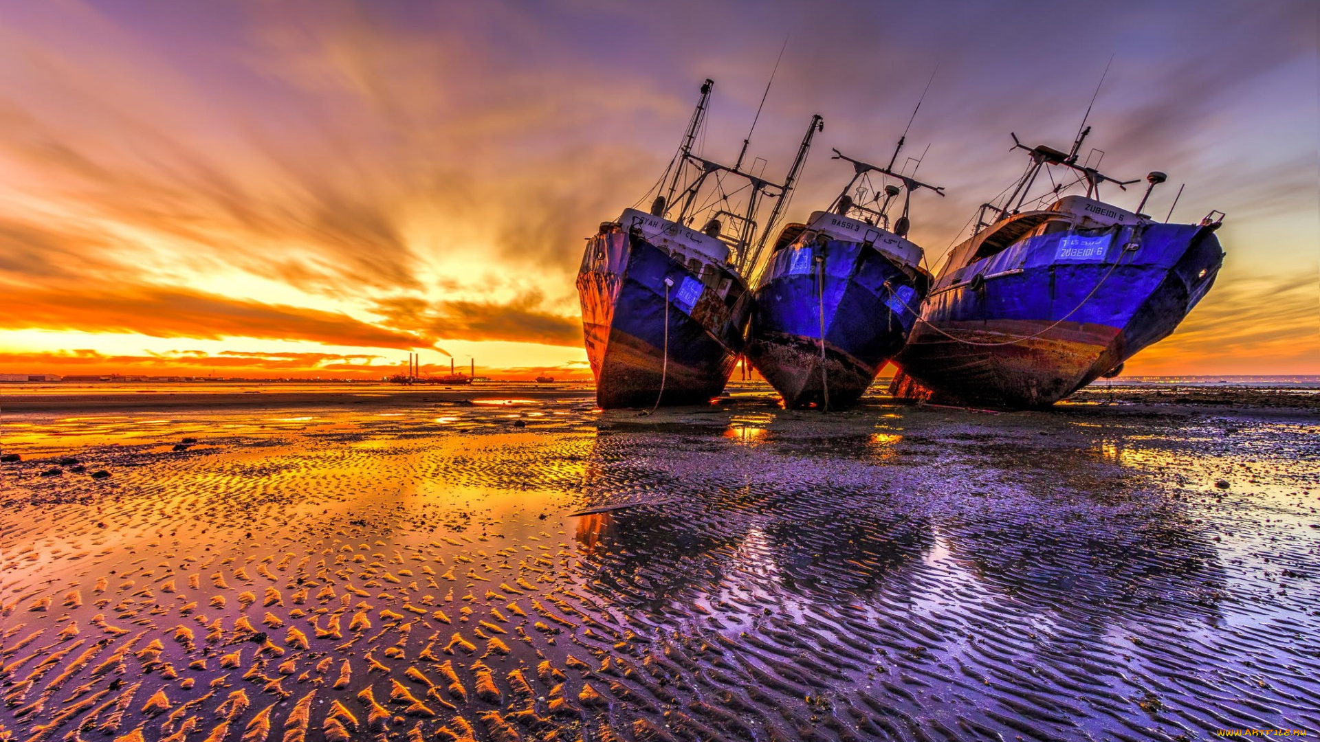 корабли, другое, пляж, рассвет, берег