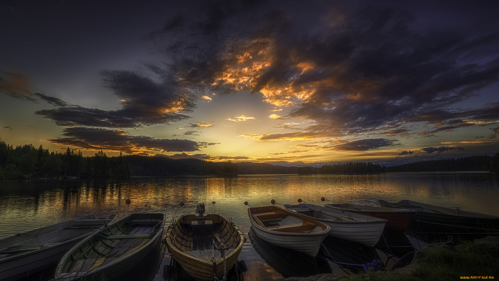 корабли, лодки, , шлюпки, река, сумерки