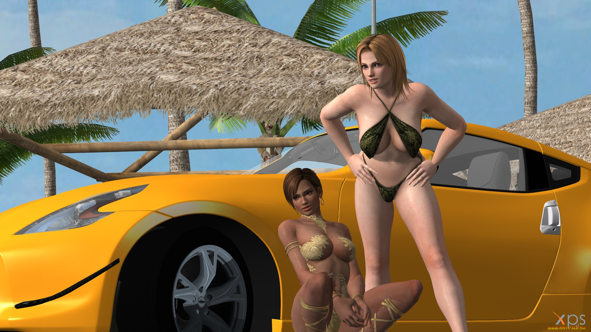 автомобили, 3d, car&girl, девушки, взгляд, фон, автомобиль